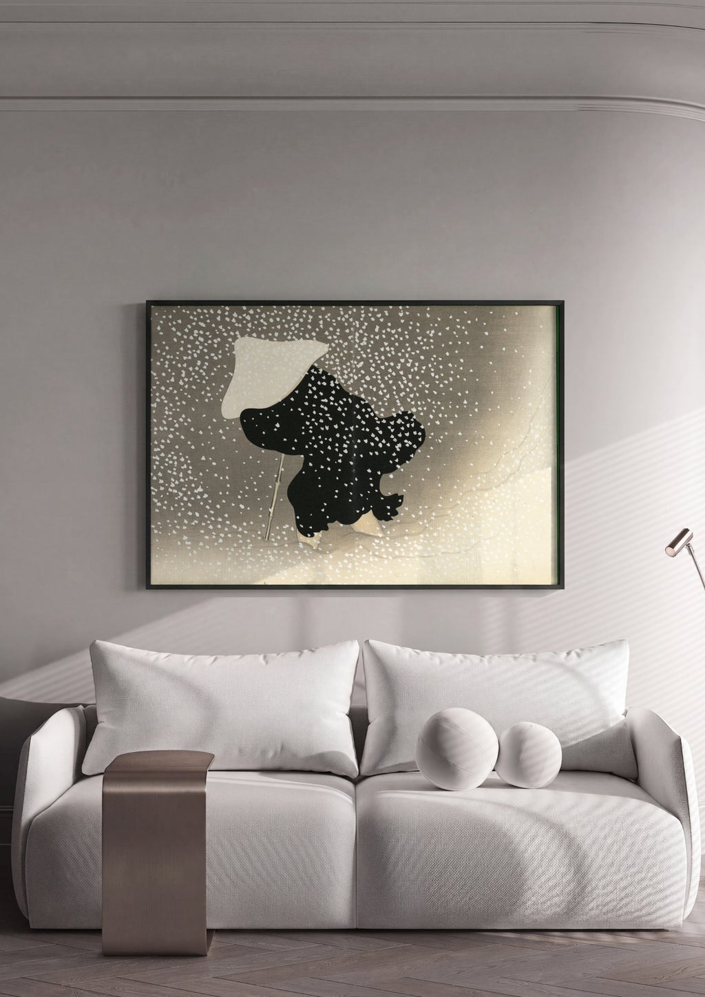 Quadro Decorativo Neve Japonesa - Kamisaka Sekka em ambiente decorado