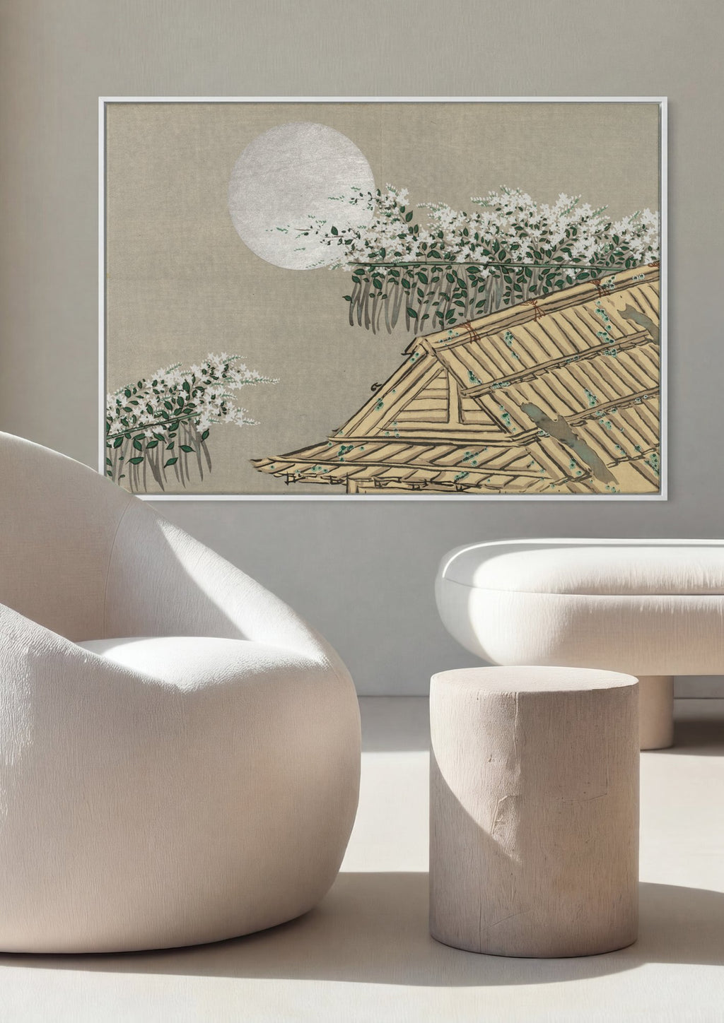 Quadro Decorativo Lua e Flores - Kamisaka Sekka em ambiente decorado