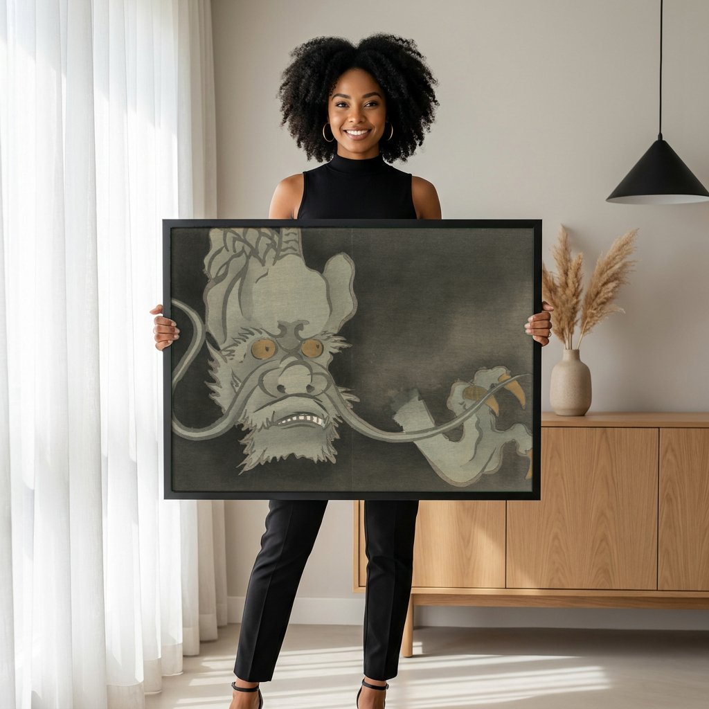 Quadro Decorativo Dragão do Mar - Kamisaka Sekka com modelo em ambiente