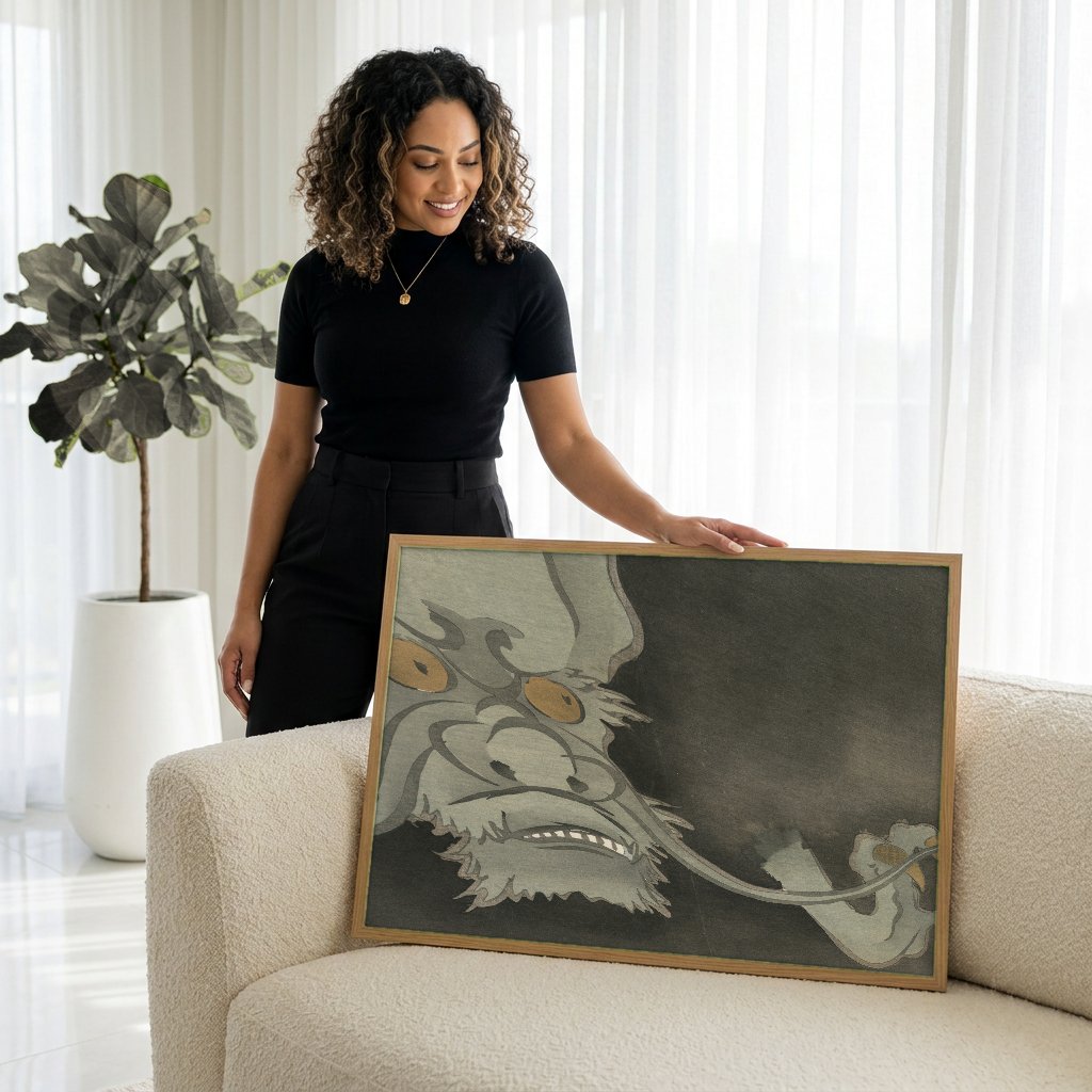 Quadro Decorativo Dragão do Mar - Kamisaka Sekka com modelo em ambiente