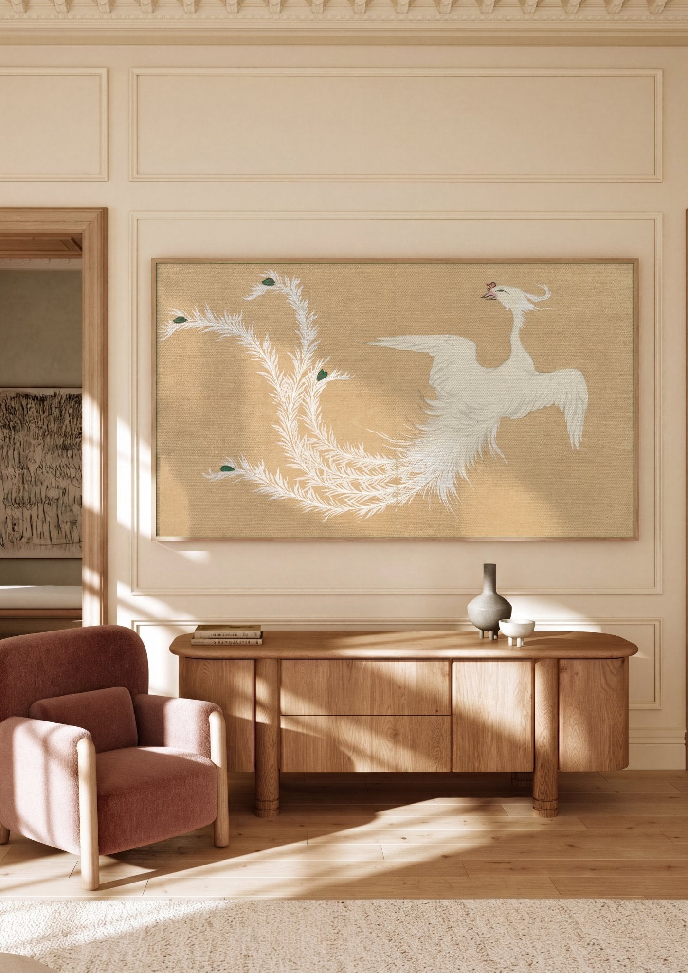 Quadro Decorativo Fênix Branca - Kamisaka Sekka em ambiente decorado