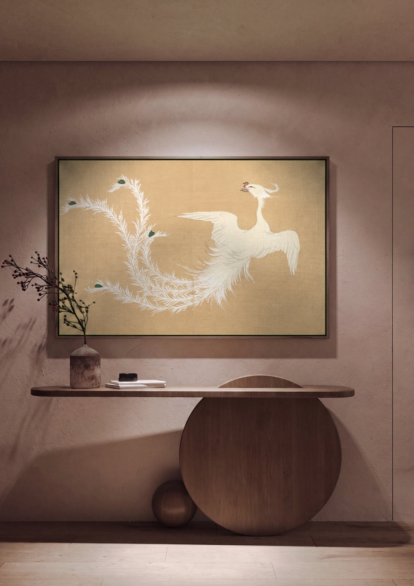 Quadro Decorativo Fênix Branca - Kamisaka Sekka em ambiente decorado