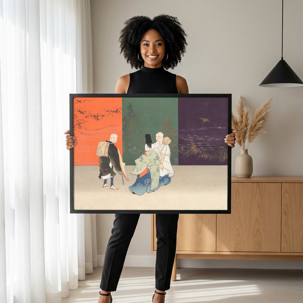 Quadro Decorativo Cena Japonesa - Kamisaka Sekka com modelo em ambiente