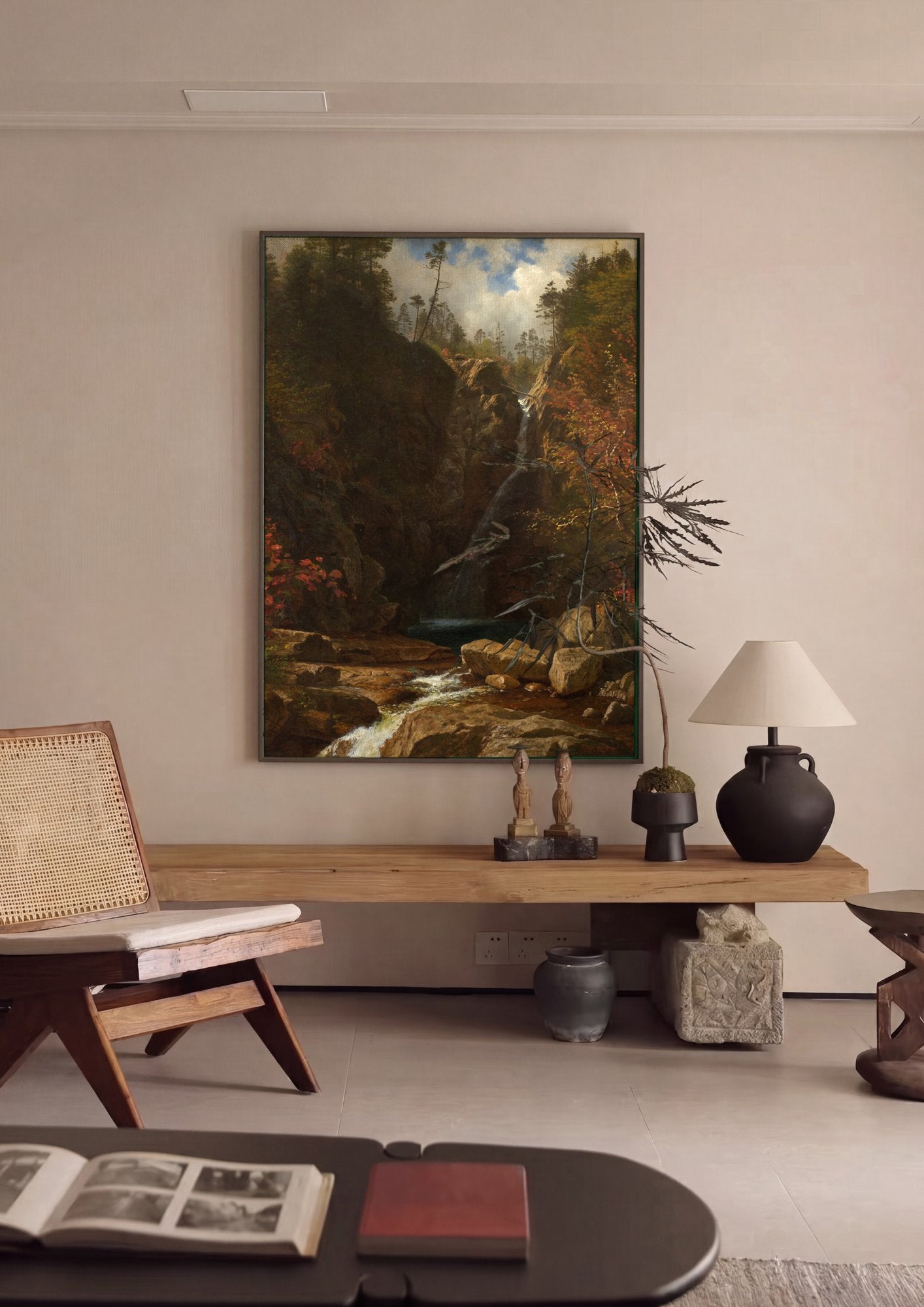 Quadro Decorativo Cascata na Floresta - Albert Bierstadt em ambiente decorado