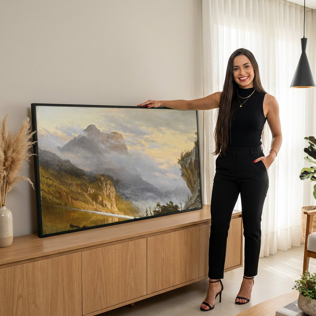 Quadro Decorativo A Floresta e o Lago - Albert Bierstadt com modelo em ambiente
