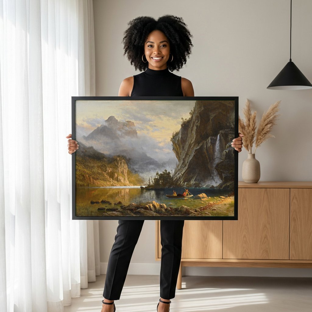 Quadro Decorativo A Floresta e o Lago - Albert Bierstadt com modelo em ambiente