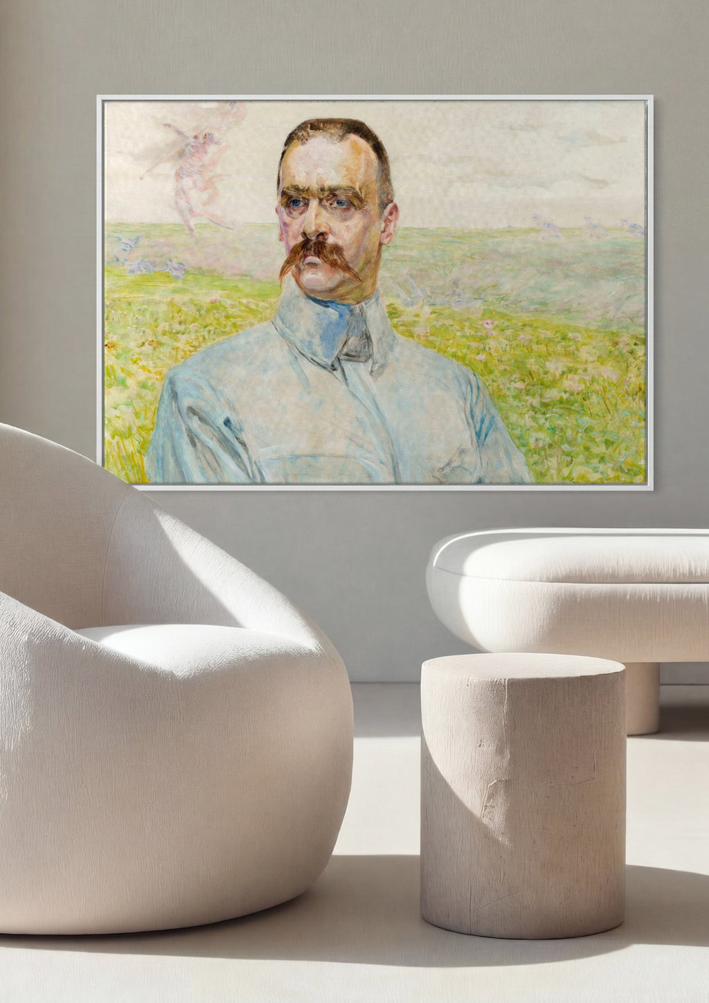 Quadro Decorativo Retrato com Figuras Aladas – Jacek Malczewski em ambiente decorado