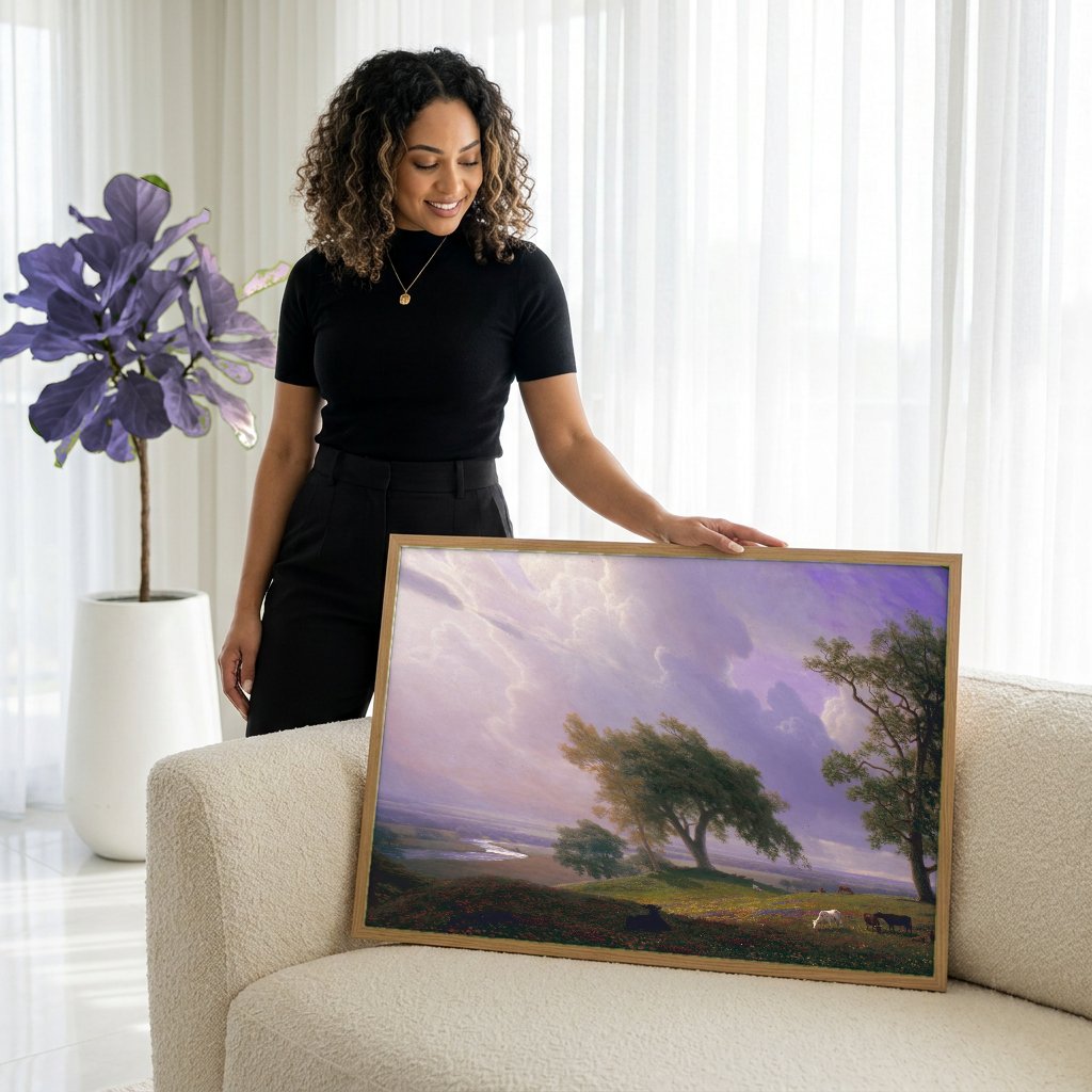 Quadro Decorativo Paisagem com Nuvens - Albert Bierstadt com modelo em ambiente