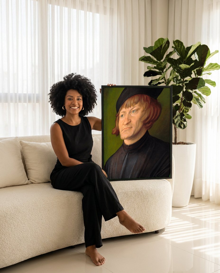 Quadro Decorativo Retrato de um Homem - Albrecht Dürer com modelo em ambiente