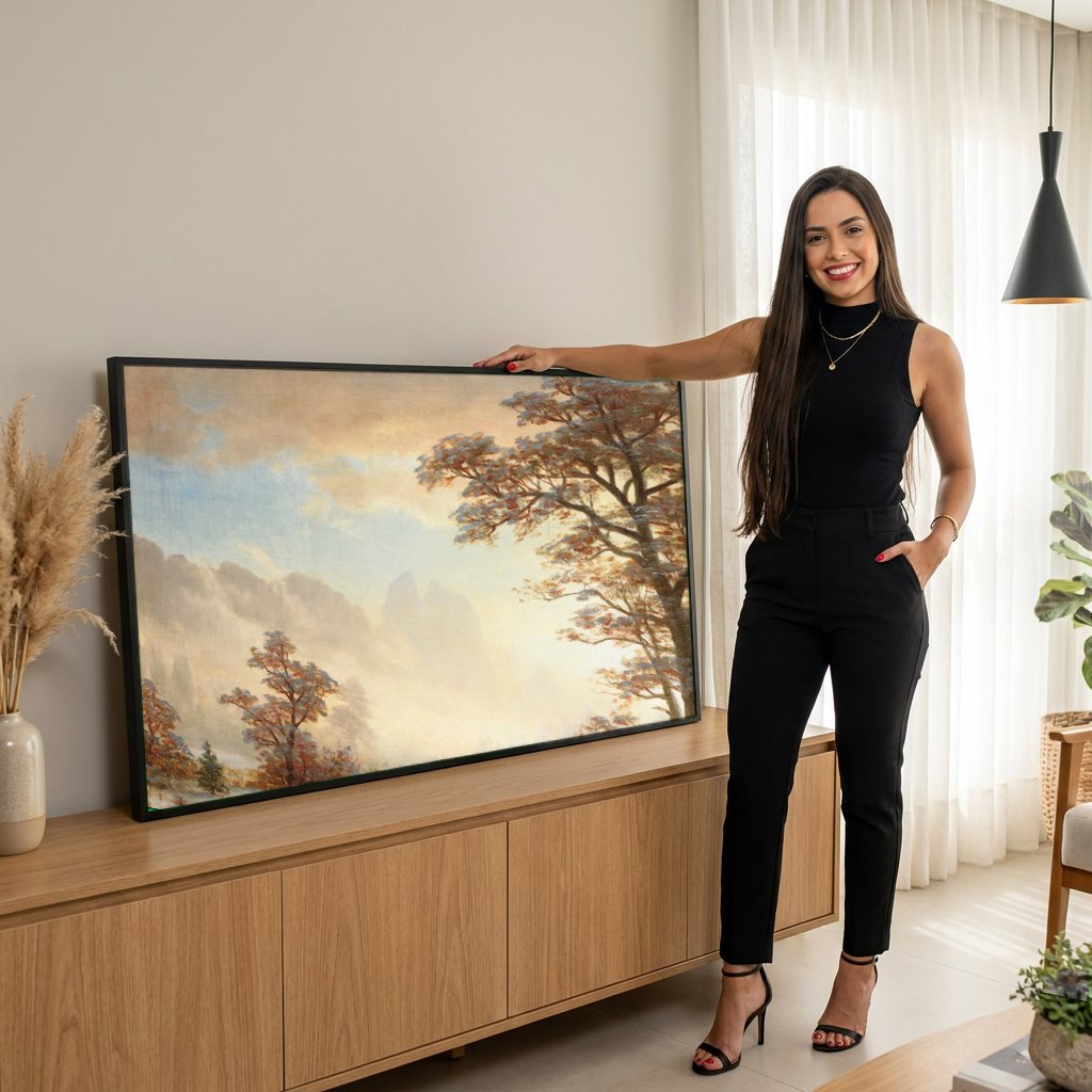 Quadro Decorativo Inverno na Floresta - Albert Bierstadt com modelo em ambiente