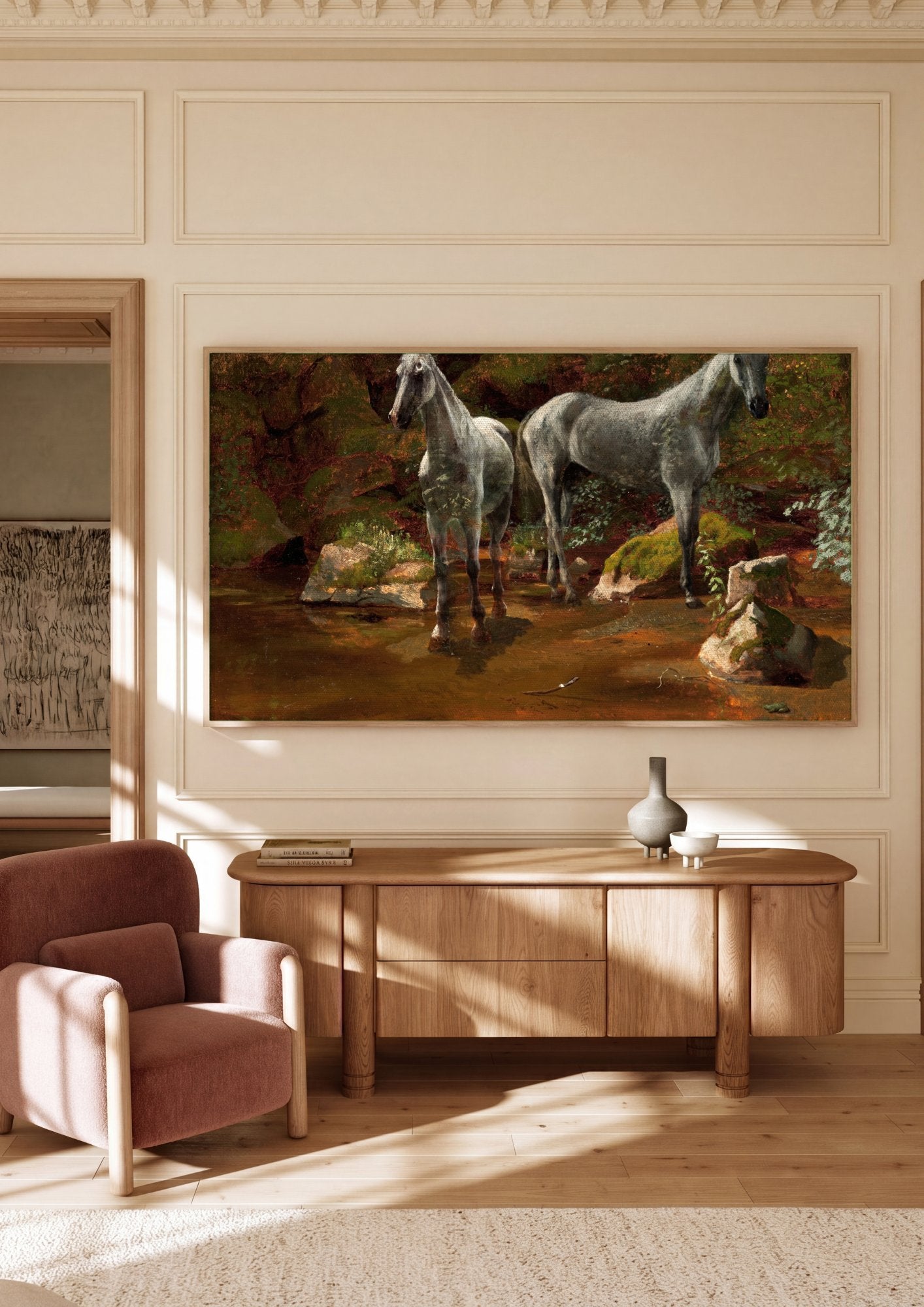 Quadro Decorativo Cavalos na Floresta - Albert Bierstadt em ambiente decorado