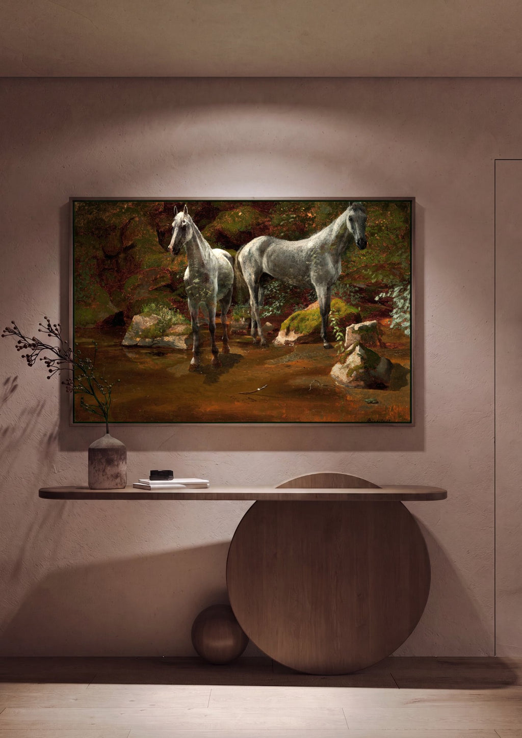 Quadro Decorativo Cavalos na Floresta - Albert Bierstadt em ambiente decorado