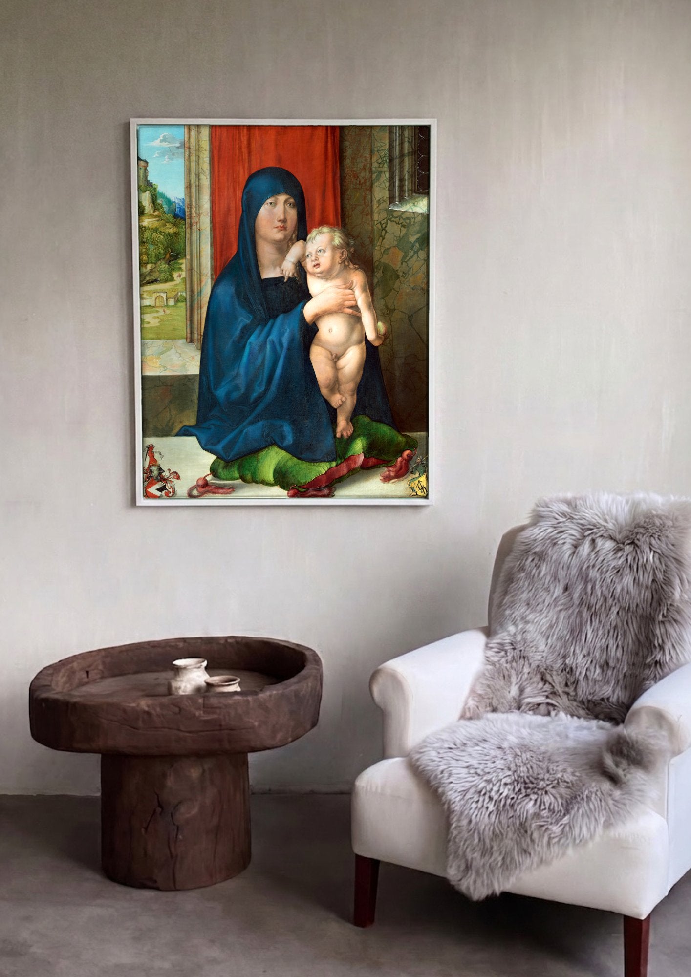 Quadro Decorativo A Virgem e o Menino - Albrecht Dürer em ambiente decorado