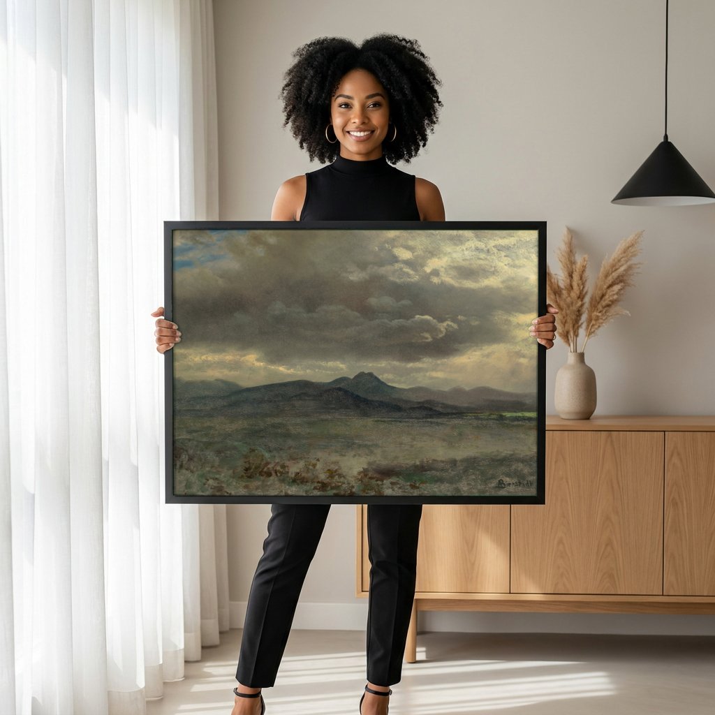 Quadro Decorativo Paisagem com Nuvens - Albert Bierstadt com modelo em ambiente