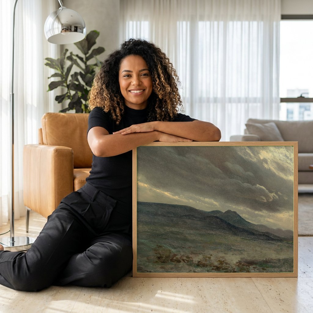 Quadro Decorativo Paisagem com Nuvens - Albert Bierstadt com modelo em ambiente