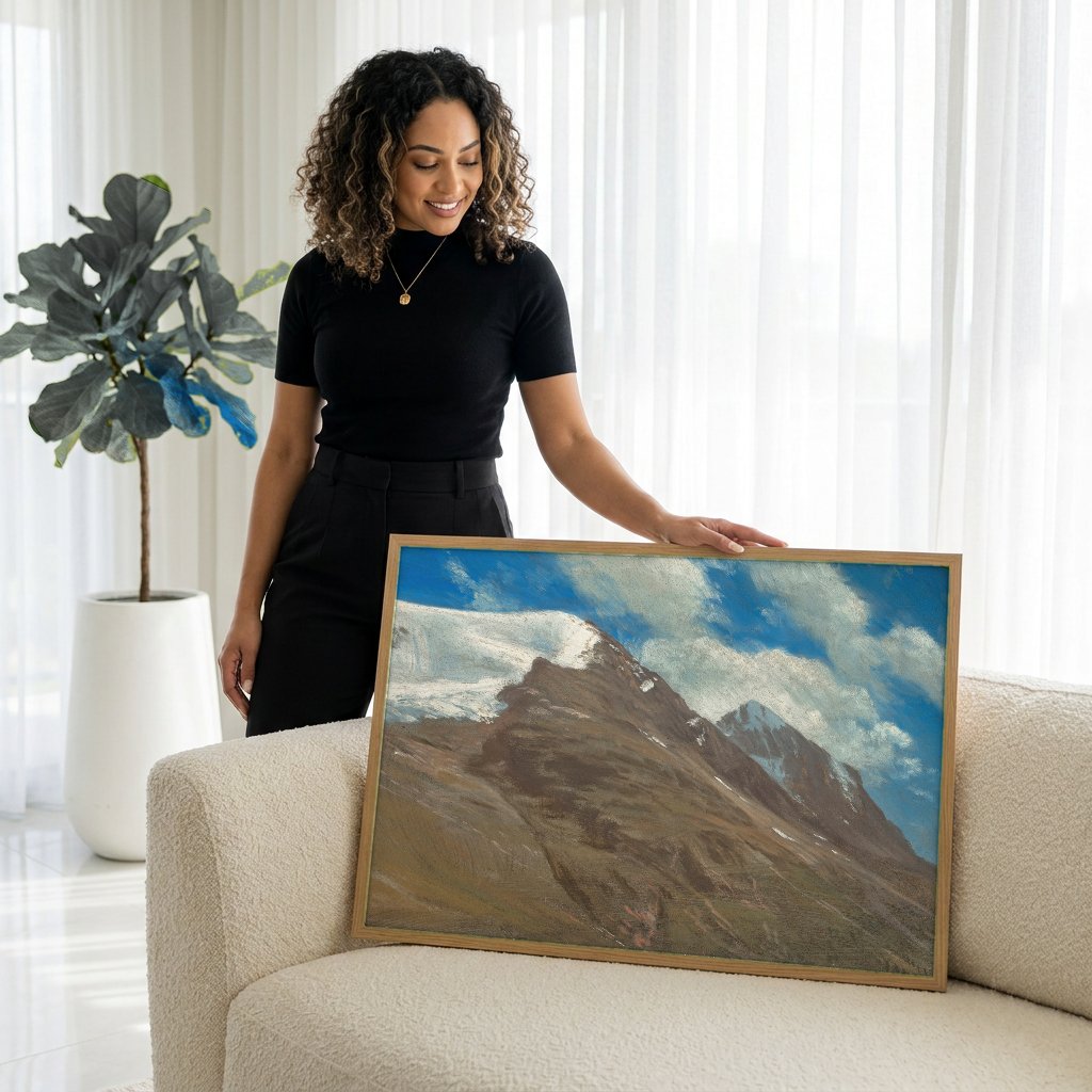 Quadro Decorativo Montanhas Rochosas - Albert Bierstadt com modelo em ambiente