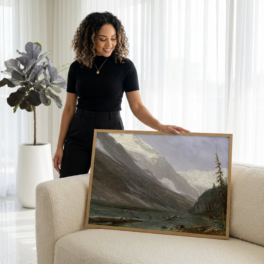 Quadro Decorativo Montanhas Rochosas - Albert Bierstadt com modelo em ambiente
