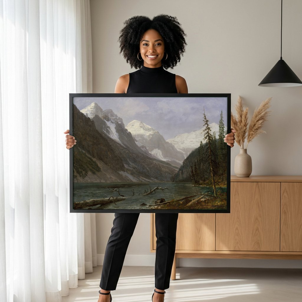 Quadro Decorativo Montanhas Rochosas - Albert Bierstadt com modelo em ambiente