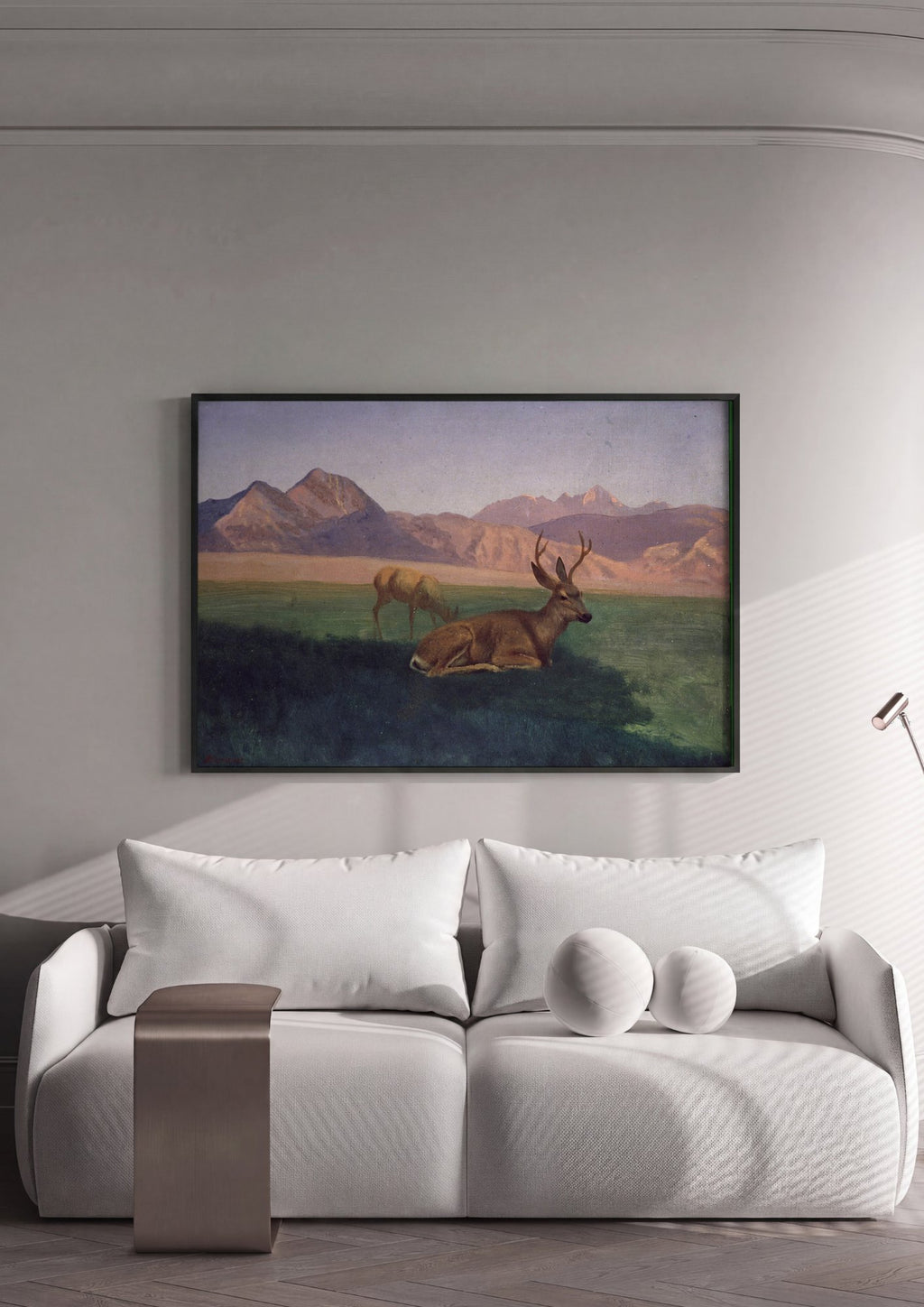 Quadro Decorativo Cervos na Montanha - Albert Bierstadt em ambiente decorado
