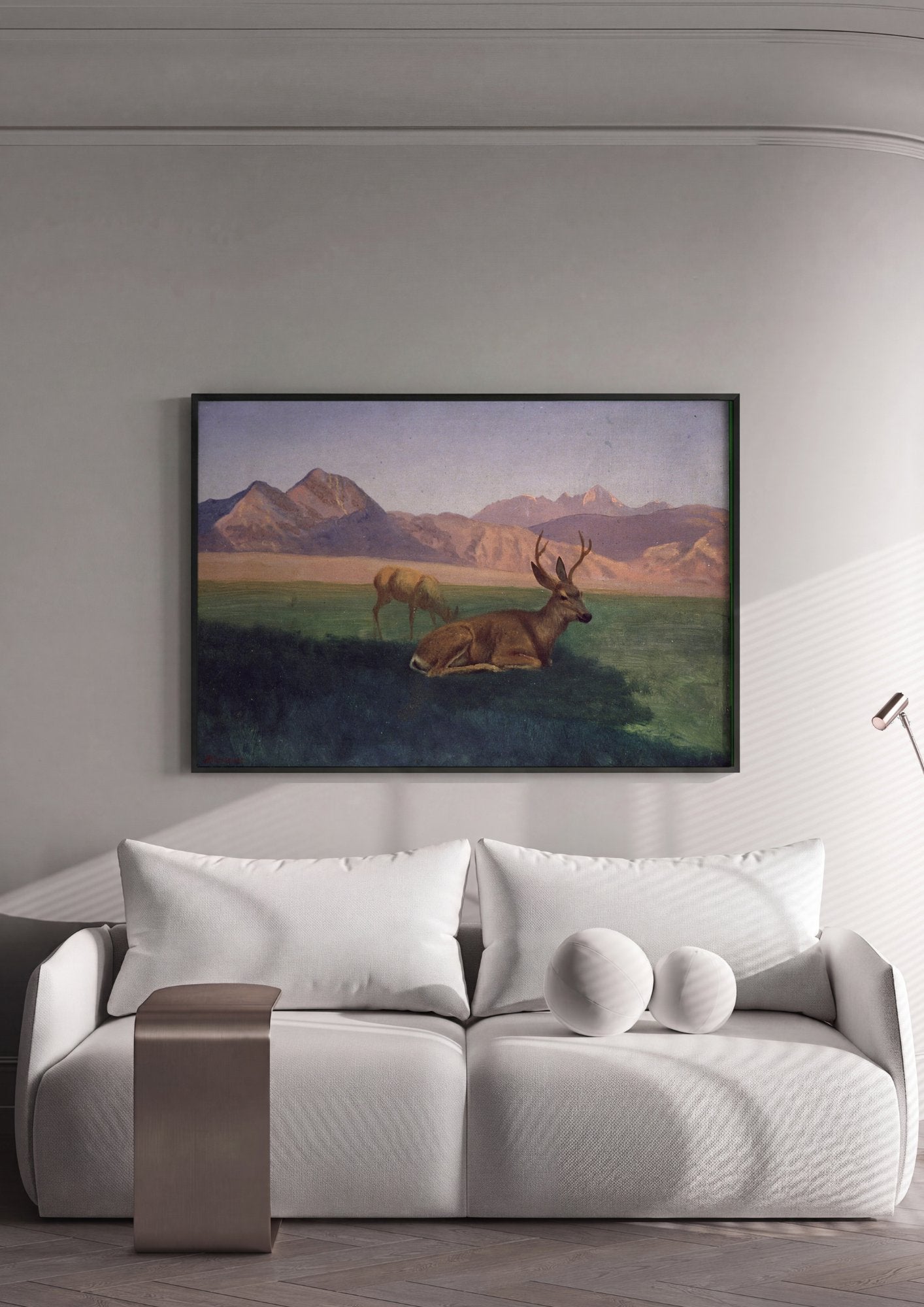 Quadro Decorativo Cervos na Montanha - Albert Bierstadt em ambiente decorado
