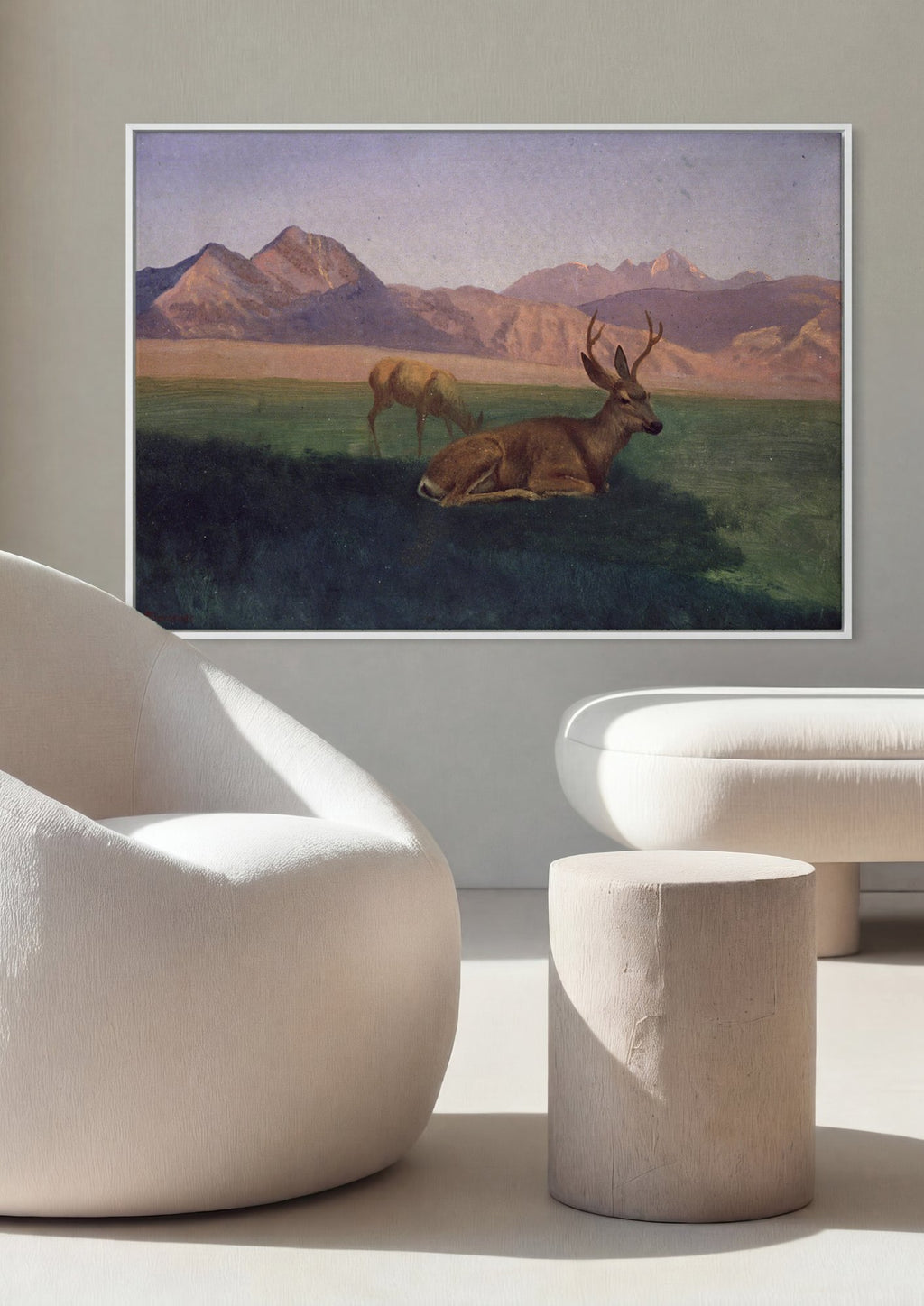 Quadro Decorativo Cervos na Montanha - Albert Bierstadt em ambiente decorado