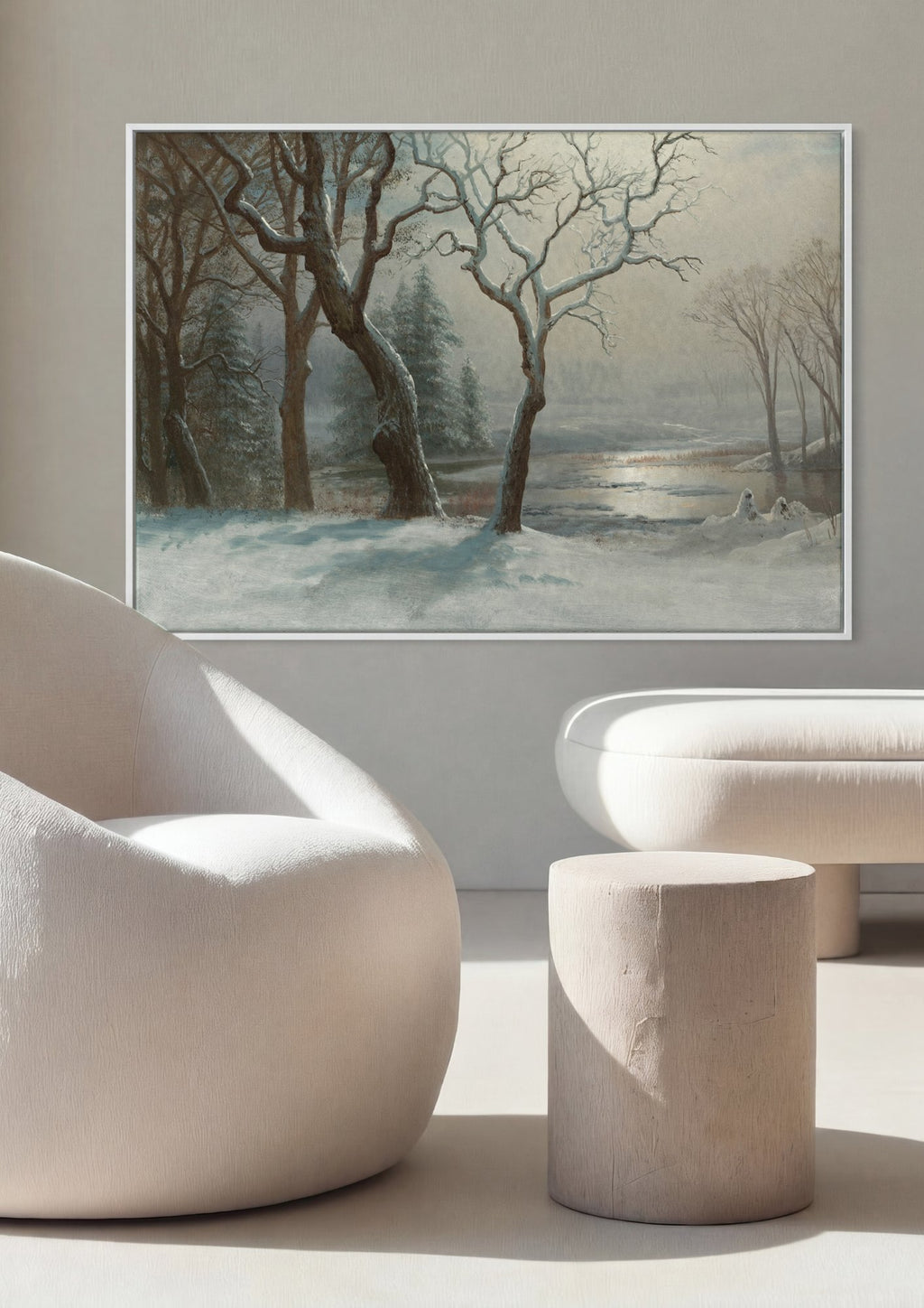 Quadro Decorativo Inverno Neve e Sol - Albert Bierstadt em ambiente decorado