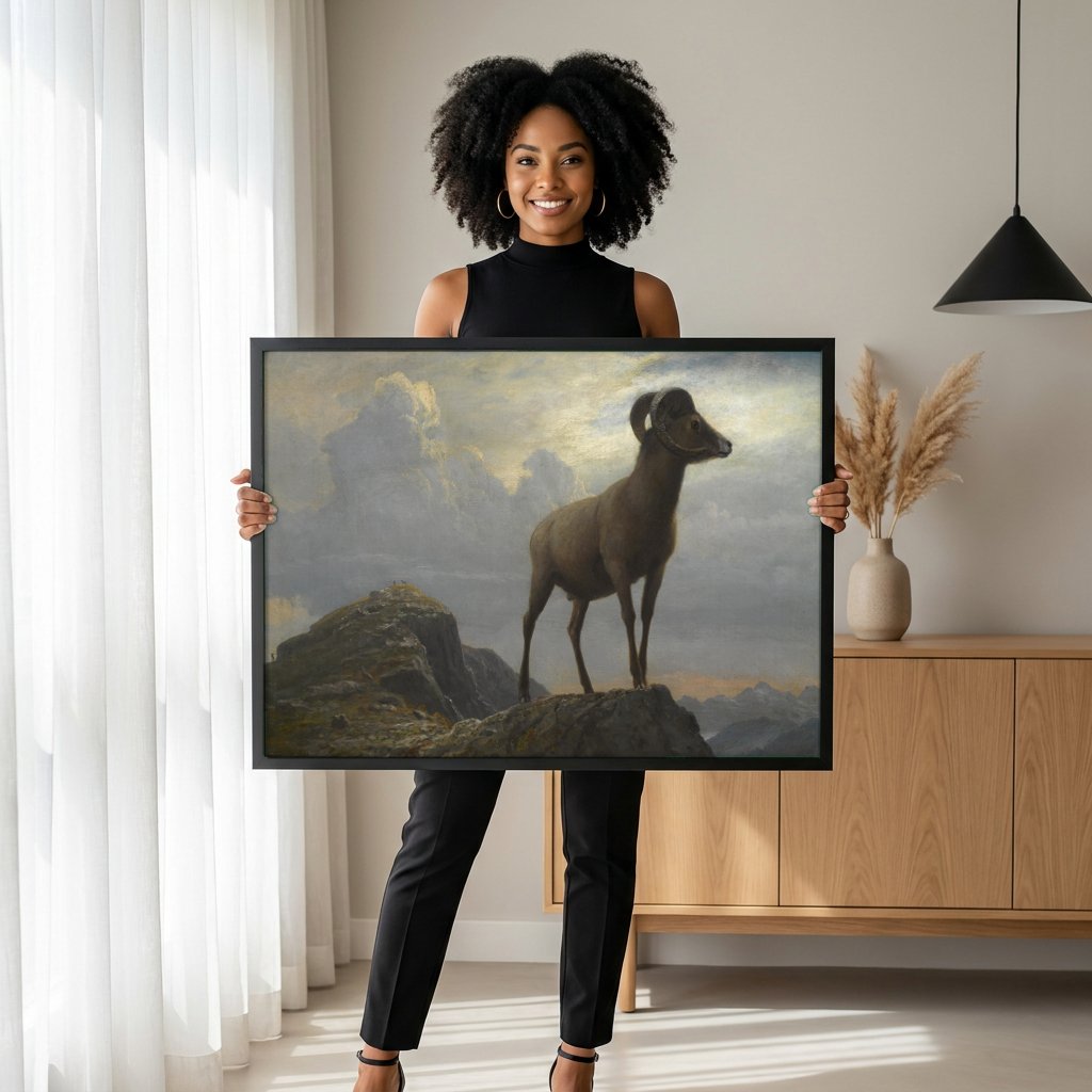 Quadro Decorativo Carneiro Montanhês - Albert Bierstadt com modelo em ambiente