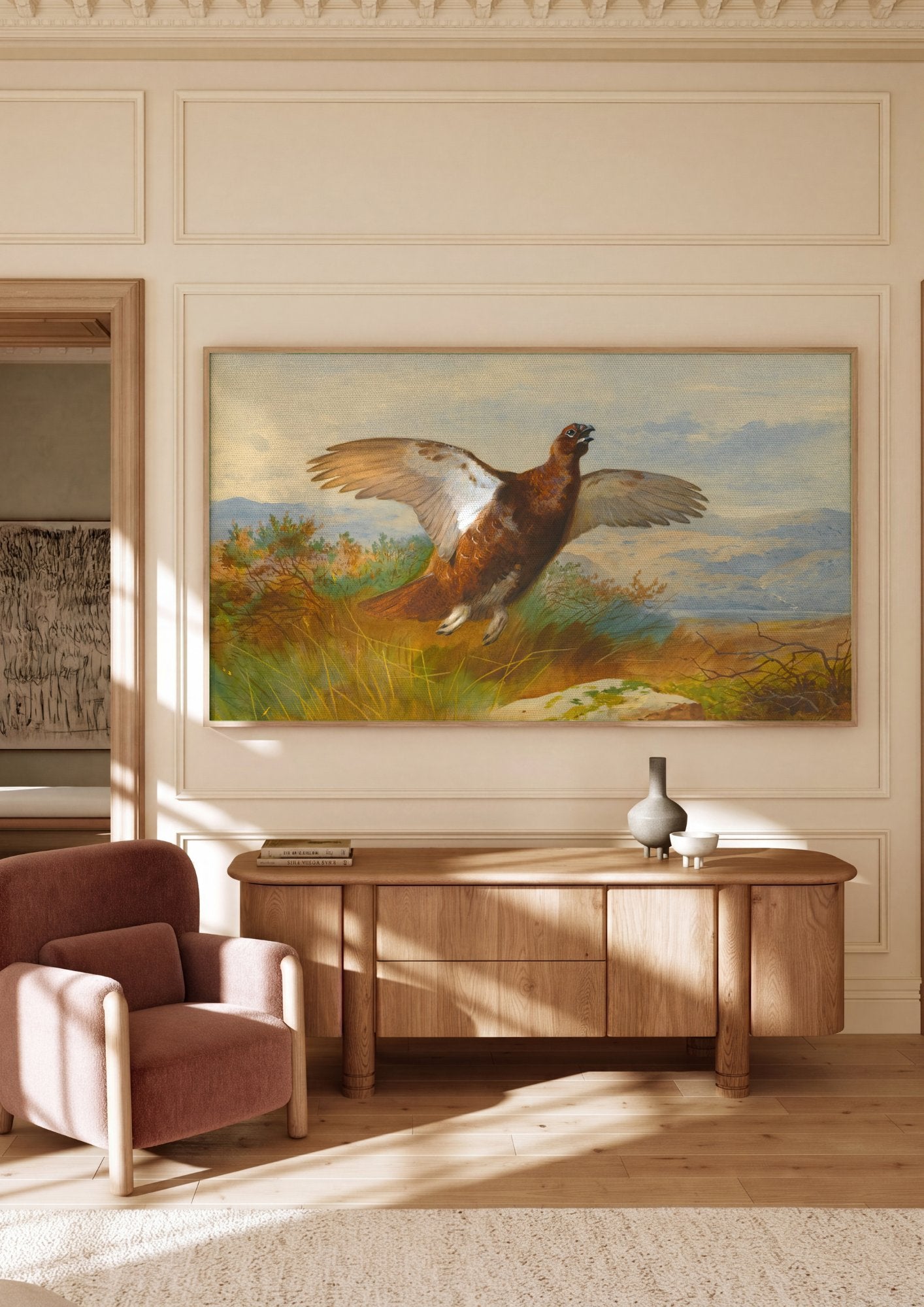 Quadro Decorativo Aves em Voo - Archibald Thorburn em ambiente decorado