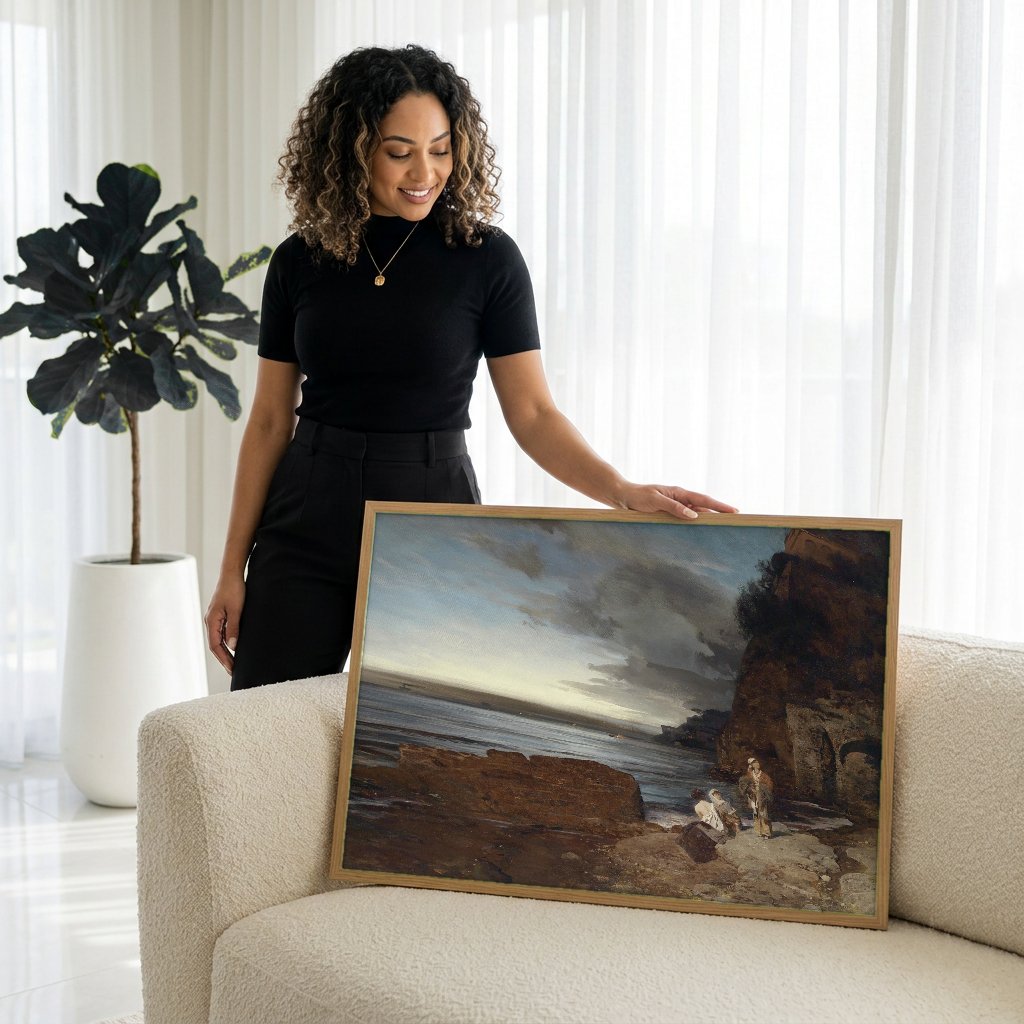 Quadro Decorativo Cenas Costeiras - Oswald Achenbach com modelo em ambiente