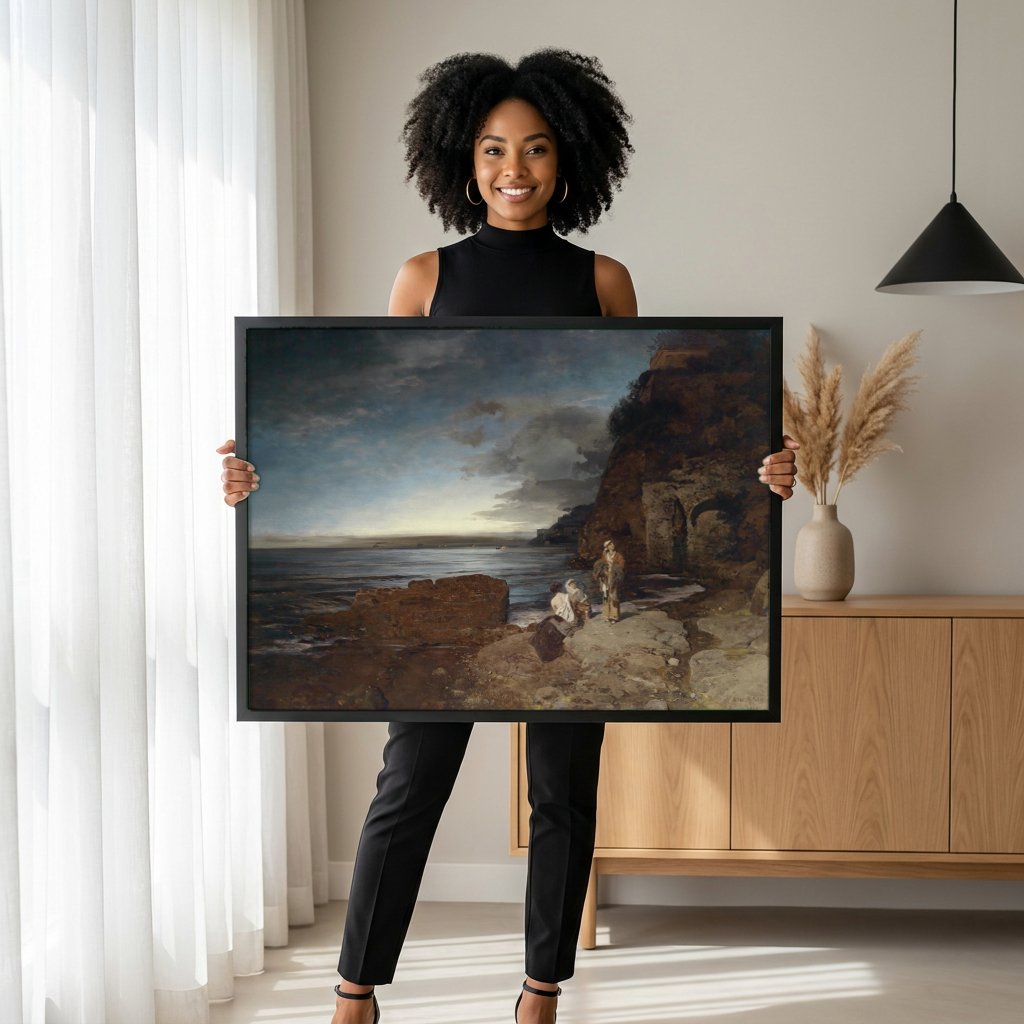 Quadro Decorativo Cenas Costeiras - Oswald Achenbach com modelo em ambiente