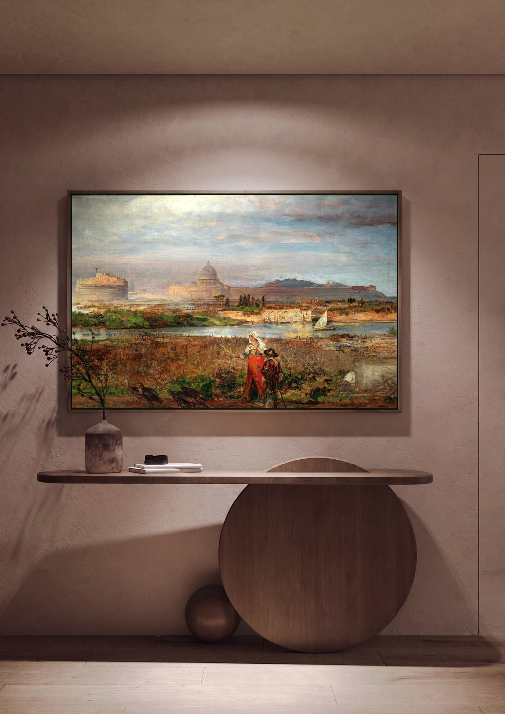 Quadro Decorativo Paisagem Romana - Oswald Achenbach em ambiente decorado