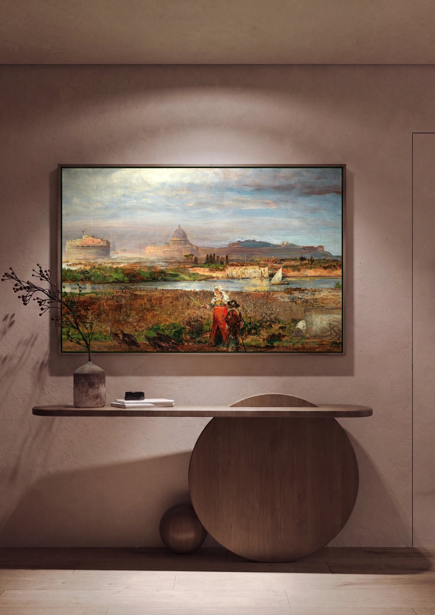 Quadro Decorativo Paisagem Romana - Oswald Achenbach em ambiente decorado