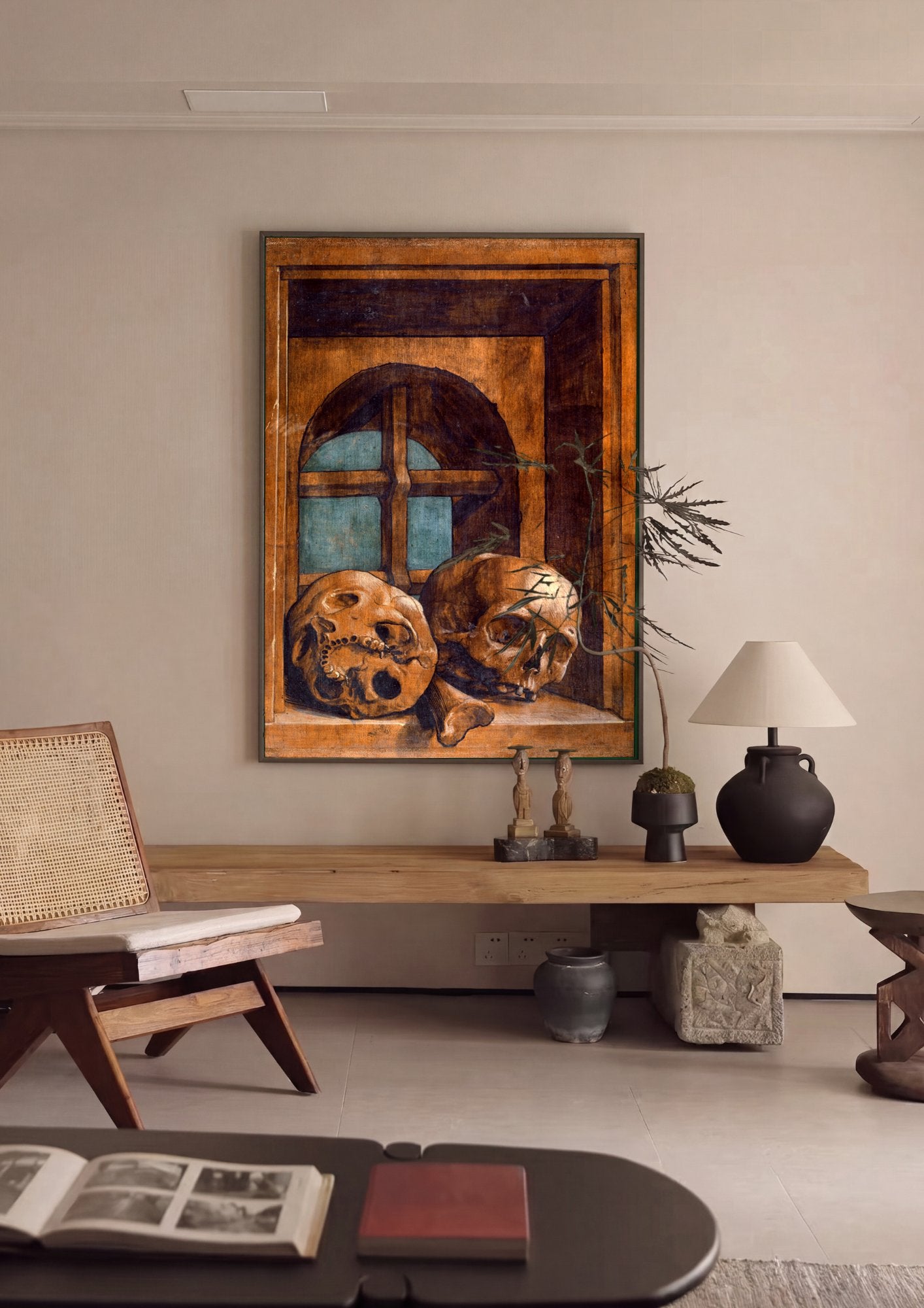 Quadro Decorativo 'Os Embaixadores' (detalhe) - Hans Holbein em ambiente decorado