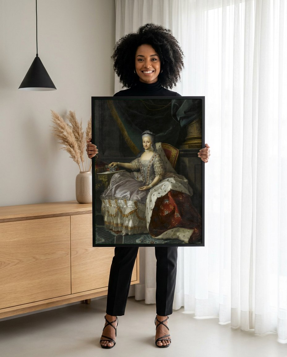 Quadro Decorativo Retrato de Maria Amália de Saxe - Mengs com modelo em ambiente
