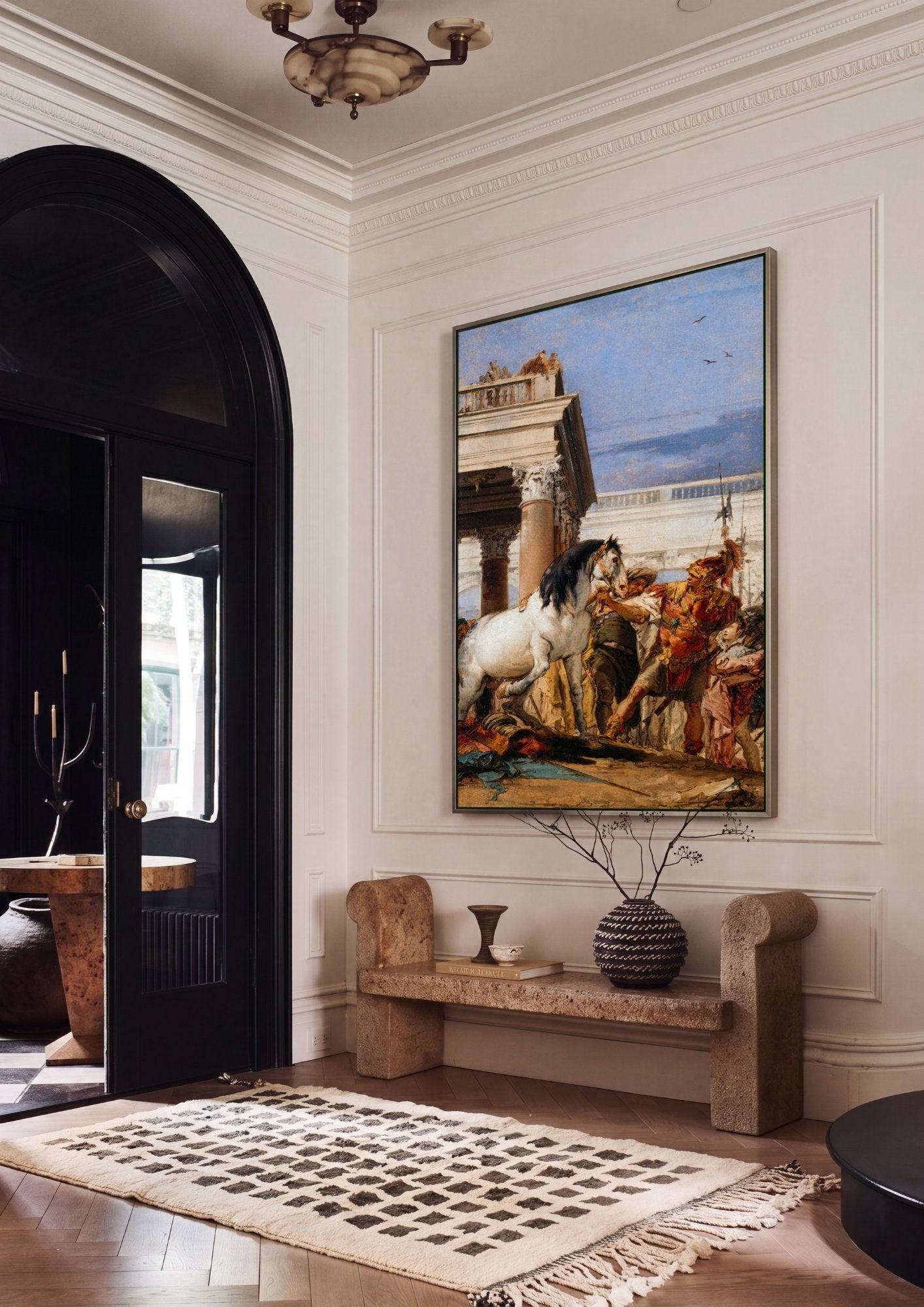 Quadro Decorativo A Contenção do Cavalo - Tiepolo em ambiente decorado