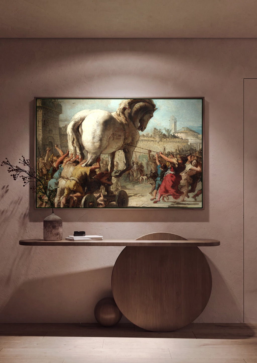 Quadro Decorativo A Procissão do Cavalo de Troia - Tiepolo em ambiente decorado
