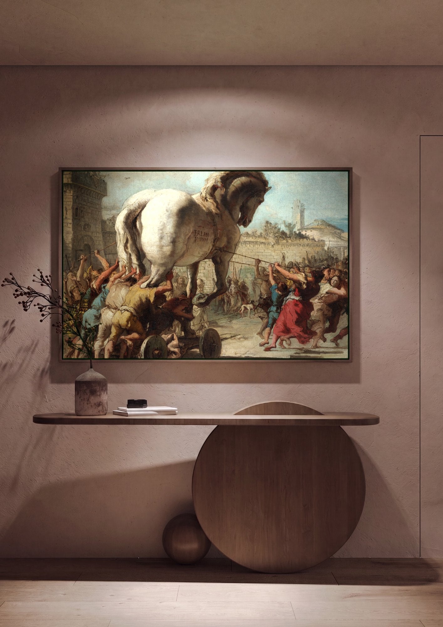 Quadro Decorativo A Procissão do Cavalo de Troia - Tiepolo em ambiente decorado