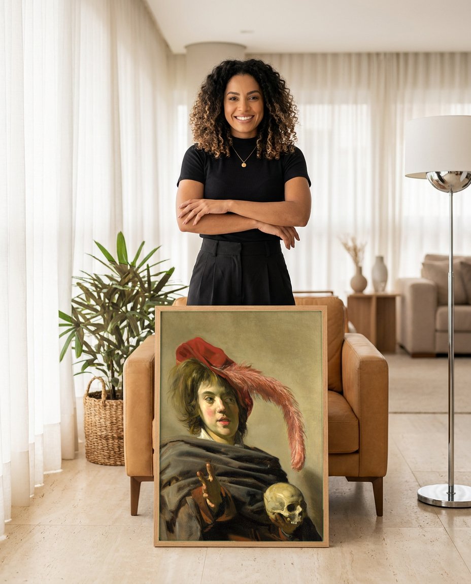 Quadro Decorativo Malle Babbe - Frans Hals com modelo em ambiente