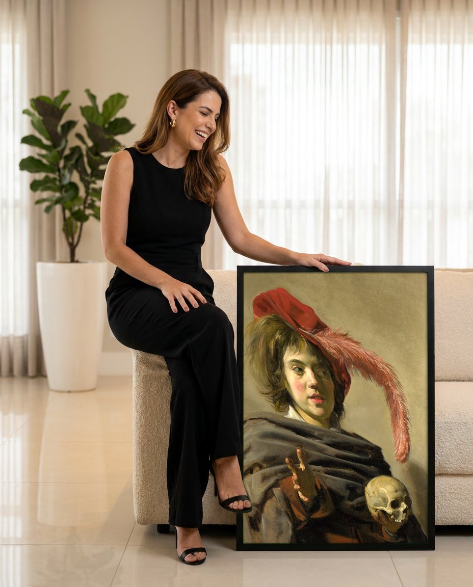 Quadro Decorativo Malle Babbe - Frans Hals com modelo em ambiente
