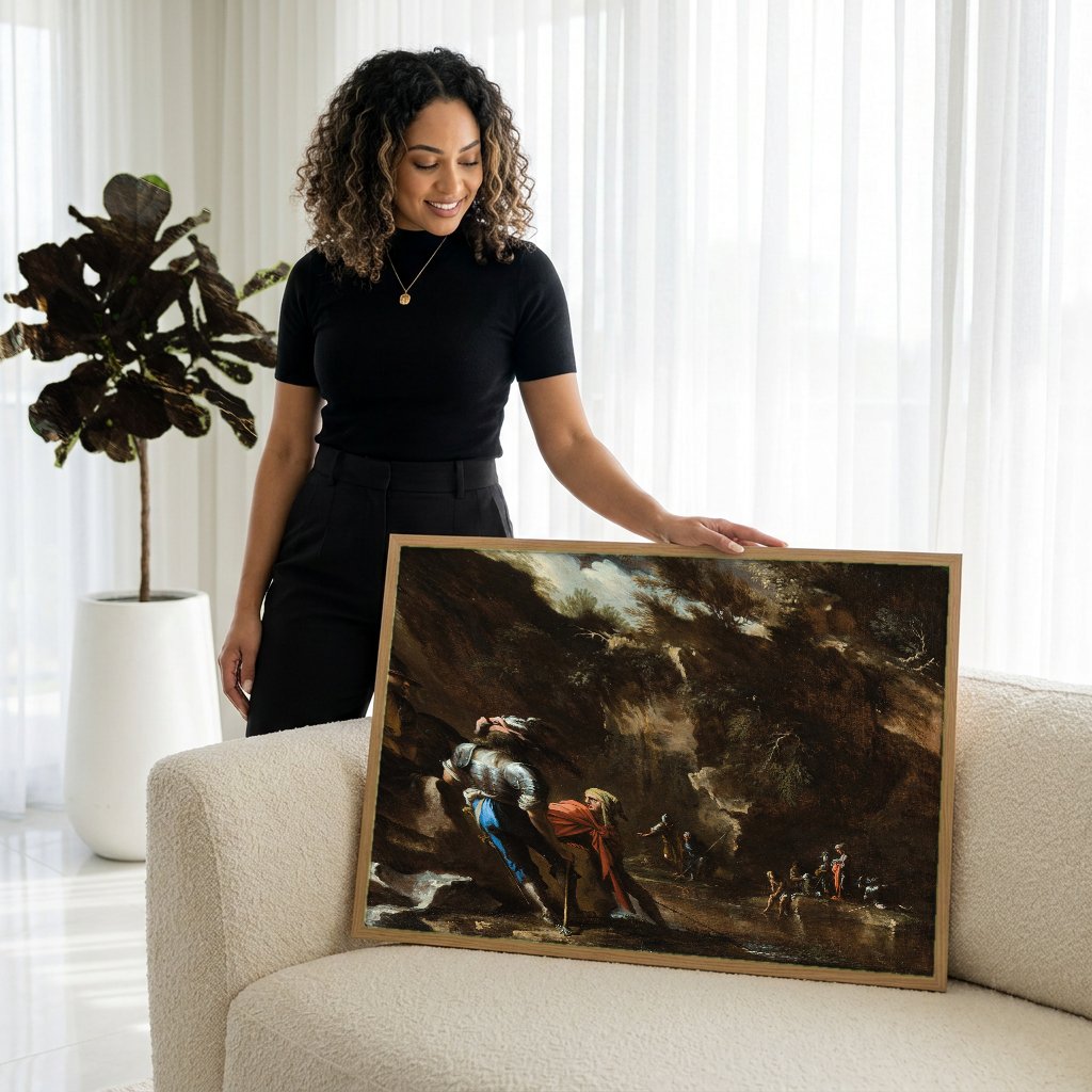 Quadro Decorativo A Pesca Milagrosa - Salvator Rosa com modelo em ambiente