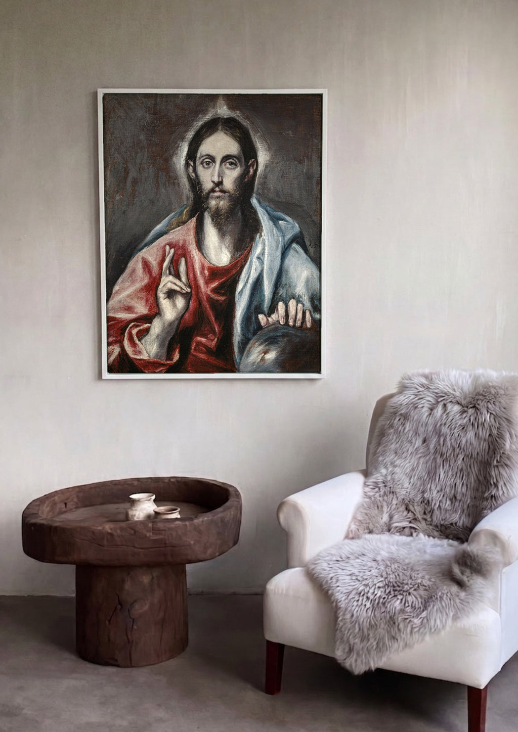 Quadro Decorativo Cristo Abencoando (Salvator Mundi) - El Greco em ambiente decorado