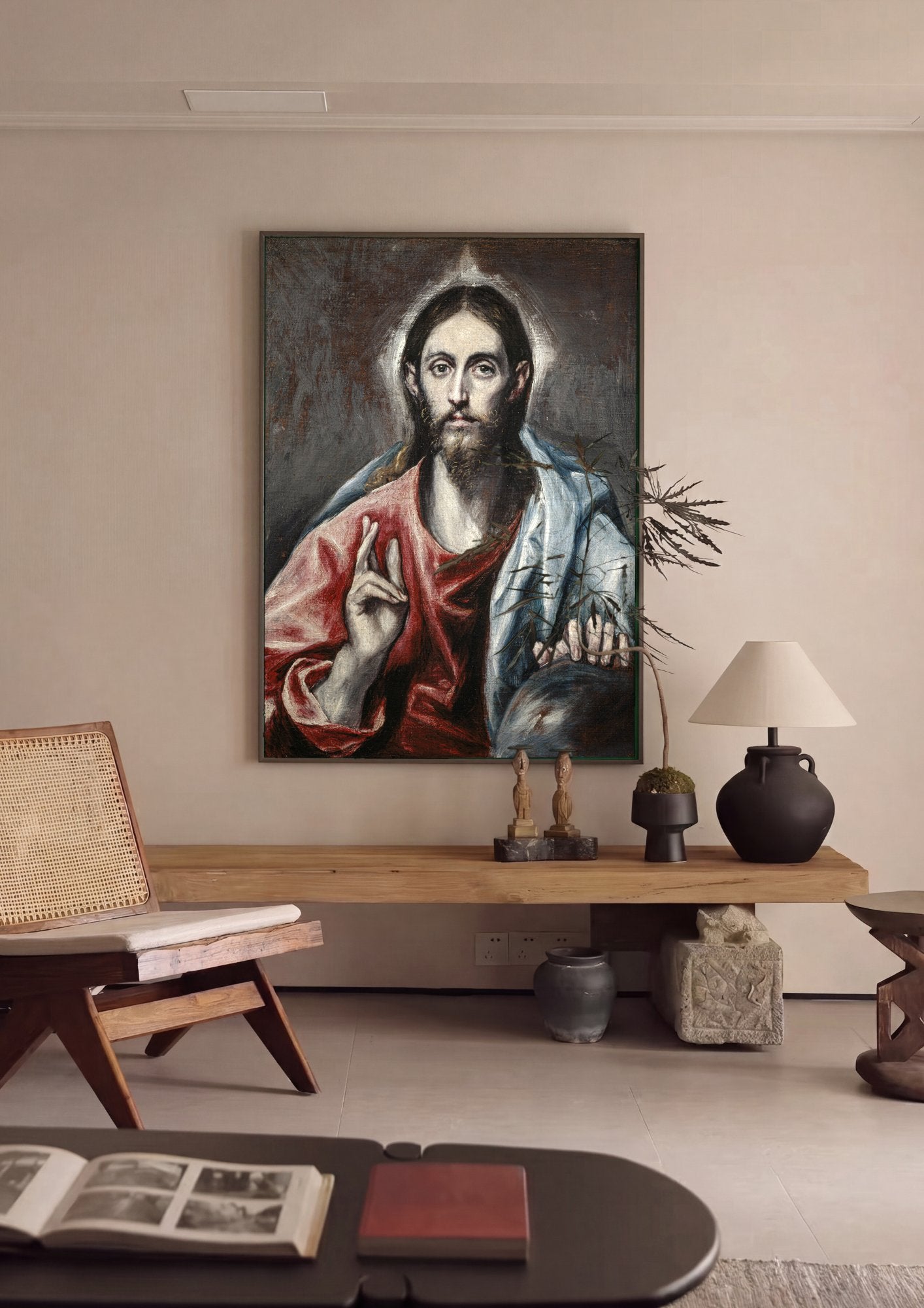 Quadro Decorativo Cristo Abencoando (Salvator Mundi) - El Greco em ambiente decorado