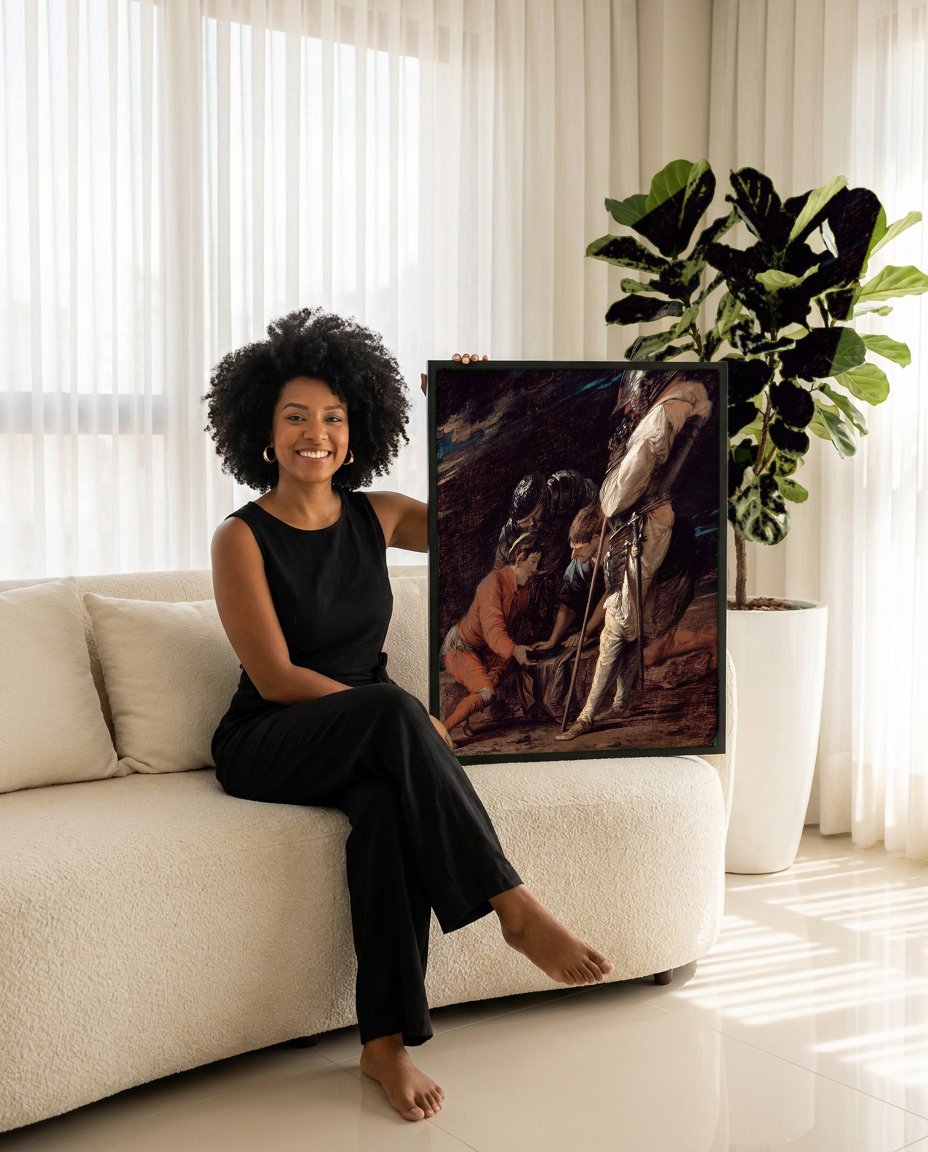 Quadro Decorativo A Roda da Fortuna - Salvator Rosa com modelo em ambiente