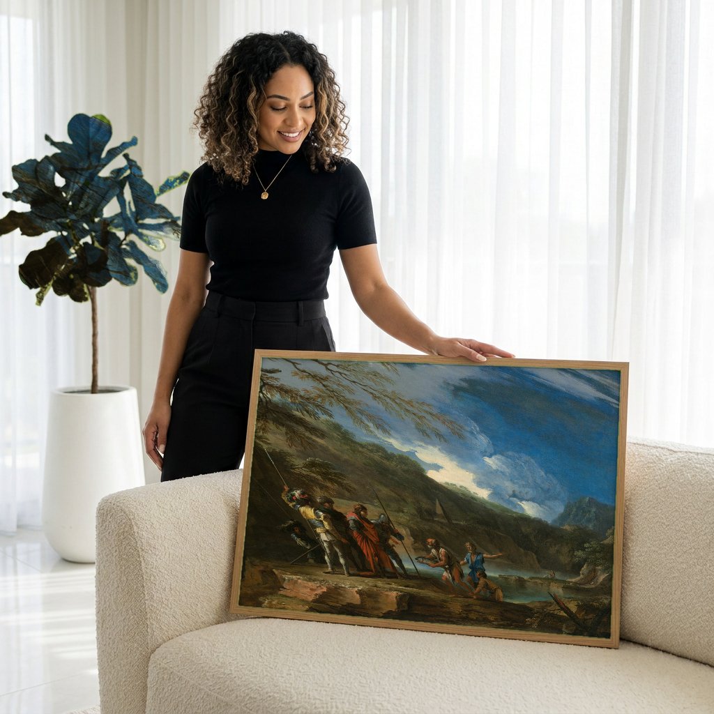 Quadro Decorativo A Pesca Milagrosa - Salvator Rosa com modelo em ambiente