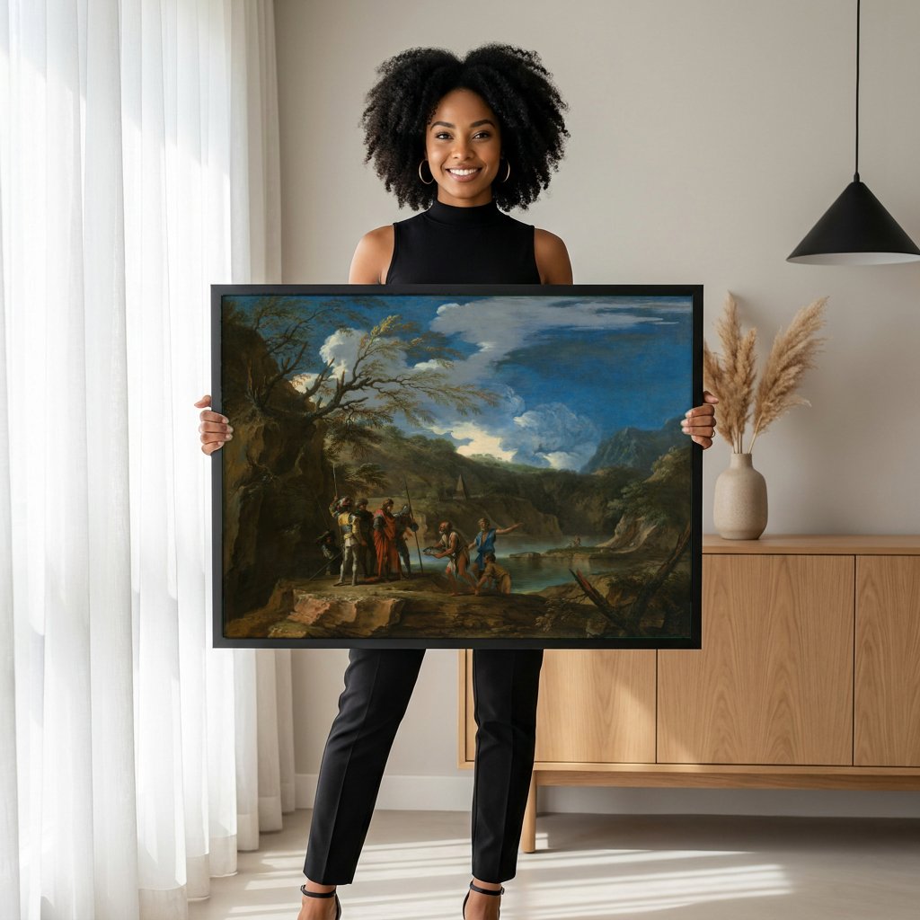 Quadro Decorativo A Pesca Milagrosa - Salvator Rosa com modelo em ambiente