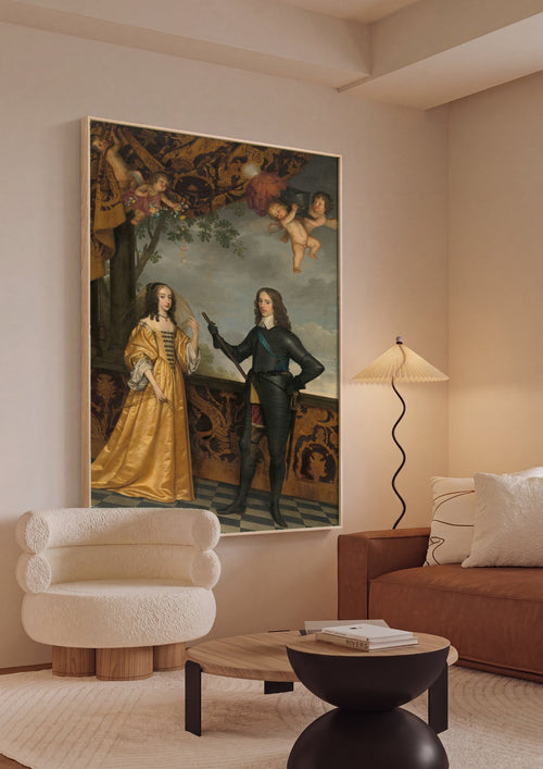 Quadro Decorativo 'Frederik Hendrik e Amalia van Solms' - Gerard van Honthorst em ambiente decorado