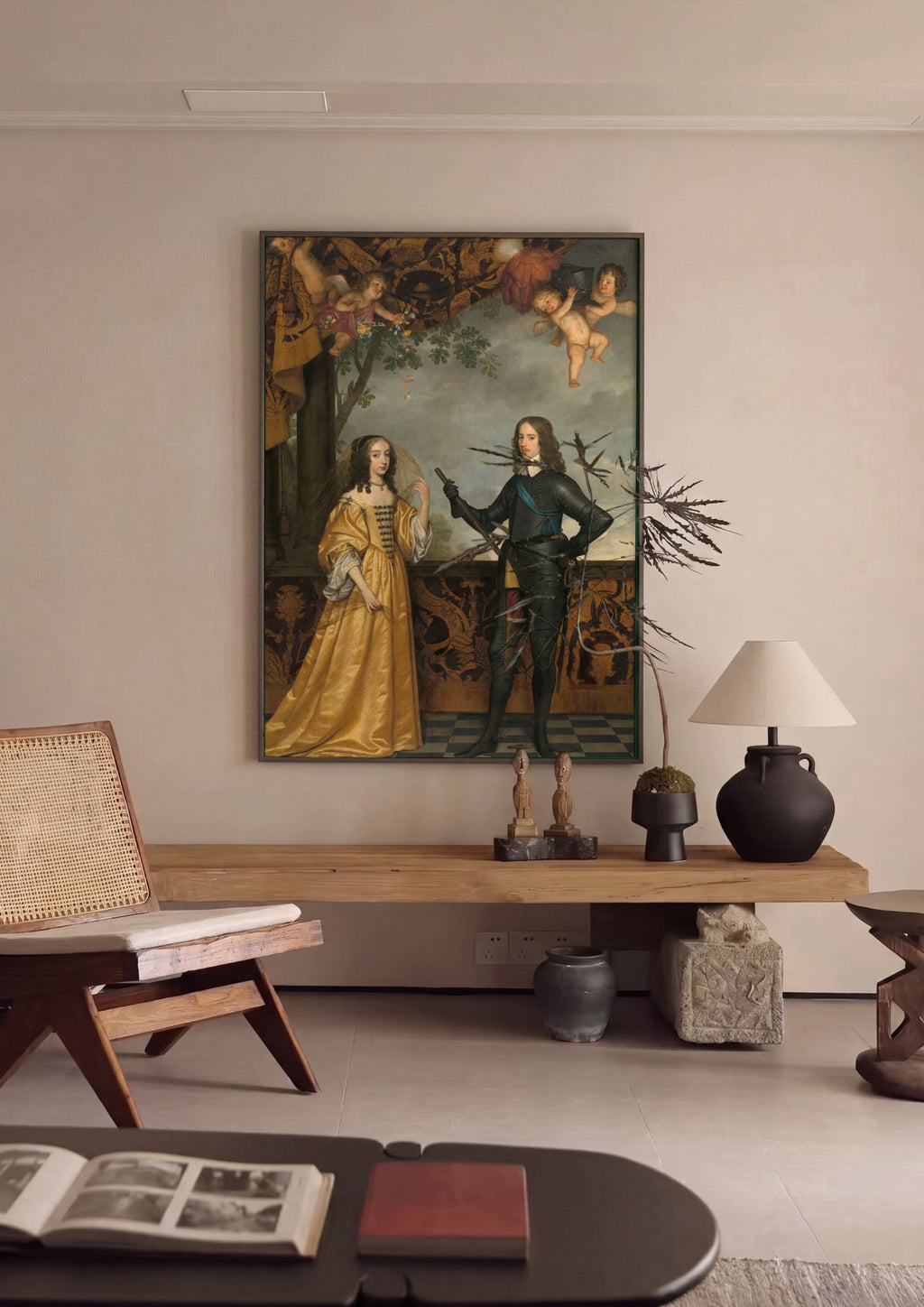 Quadro Decorativo 'Frederik Hendrik e Amalia van Solms' - Gerard van Honthorst em ambiente decorado