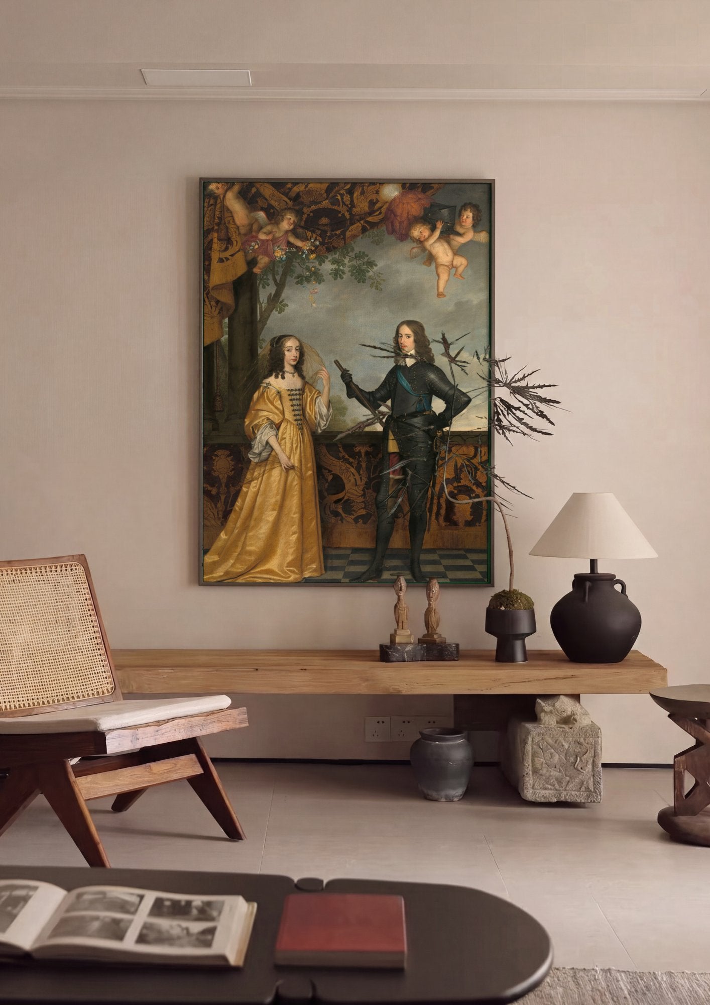 Quadro Decorativo 'Frederik Hendrik e Amalia van Solms' - Gerard van Honthorst em ambiente decorado