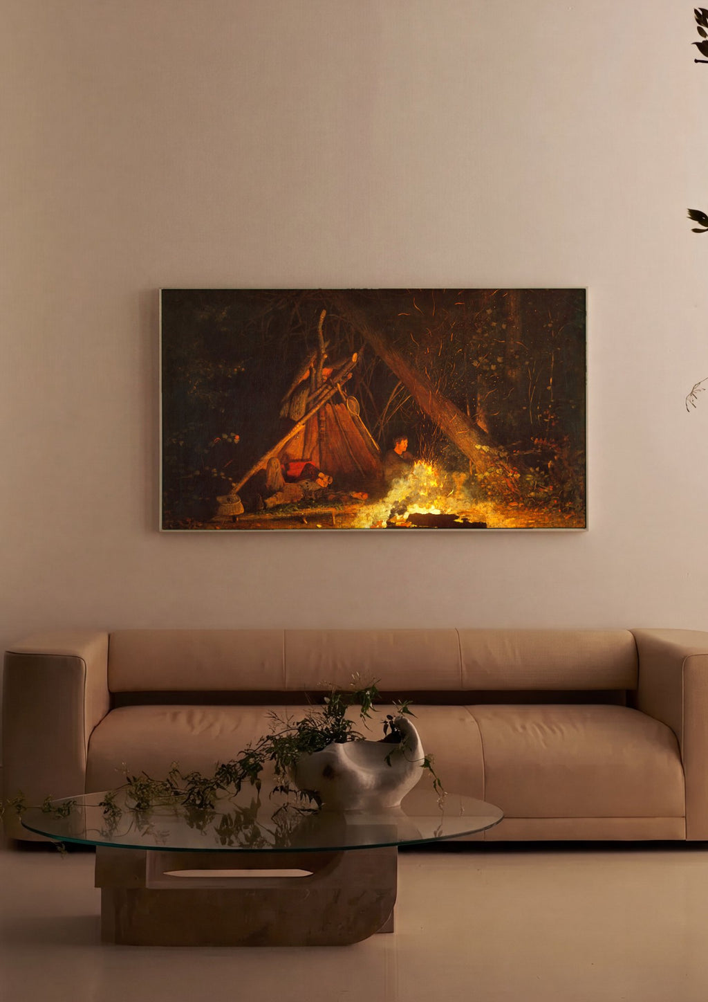 Quadro Decorativo A Fogueira do Acampamento - Winslow Homer em ambiente decorado