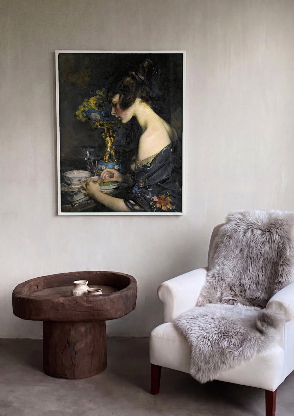Quadro Decorativo A Mulher das Uvas - James Jebusa Shannon em ambiente decorado